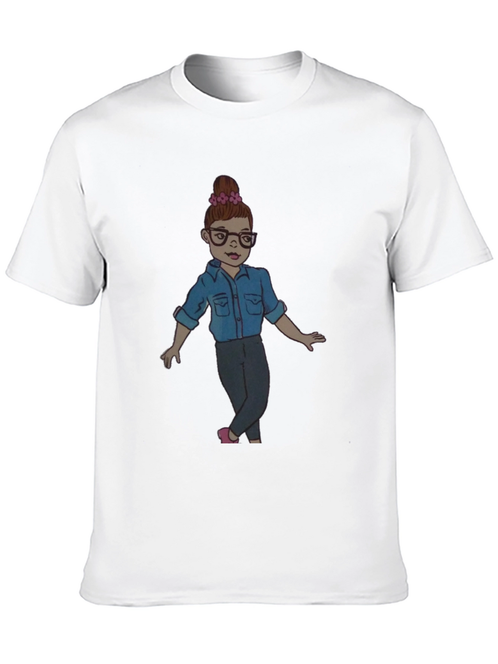 Black Tee with Cartoon Girl Design