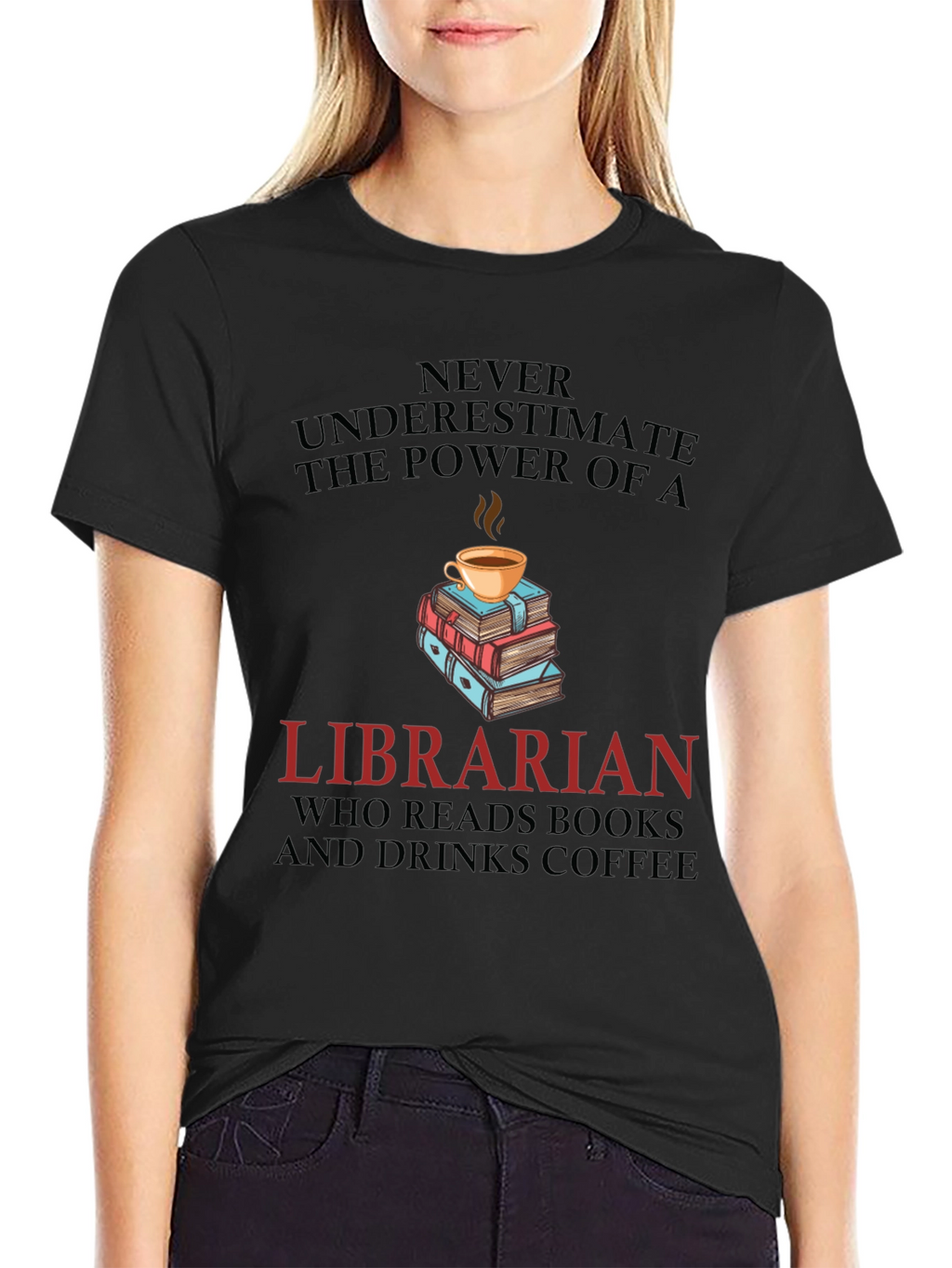 Librarian Reads Books & Drinks Coffee Graphic Tee