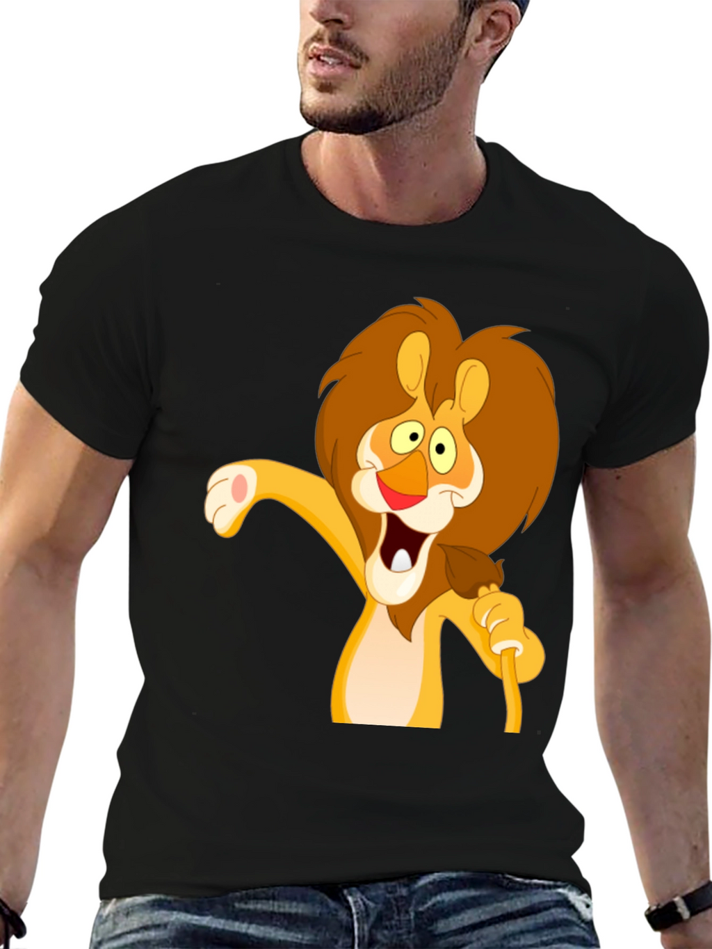 Lion Cartoon Graphic Black T-Shirt