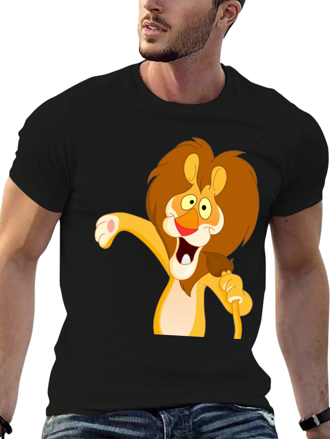 Lion Cartoon Graphic Black T-Shirt