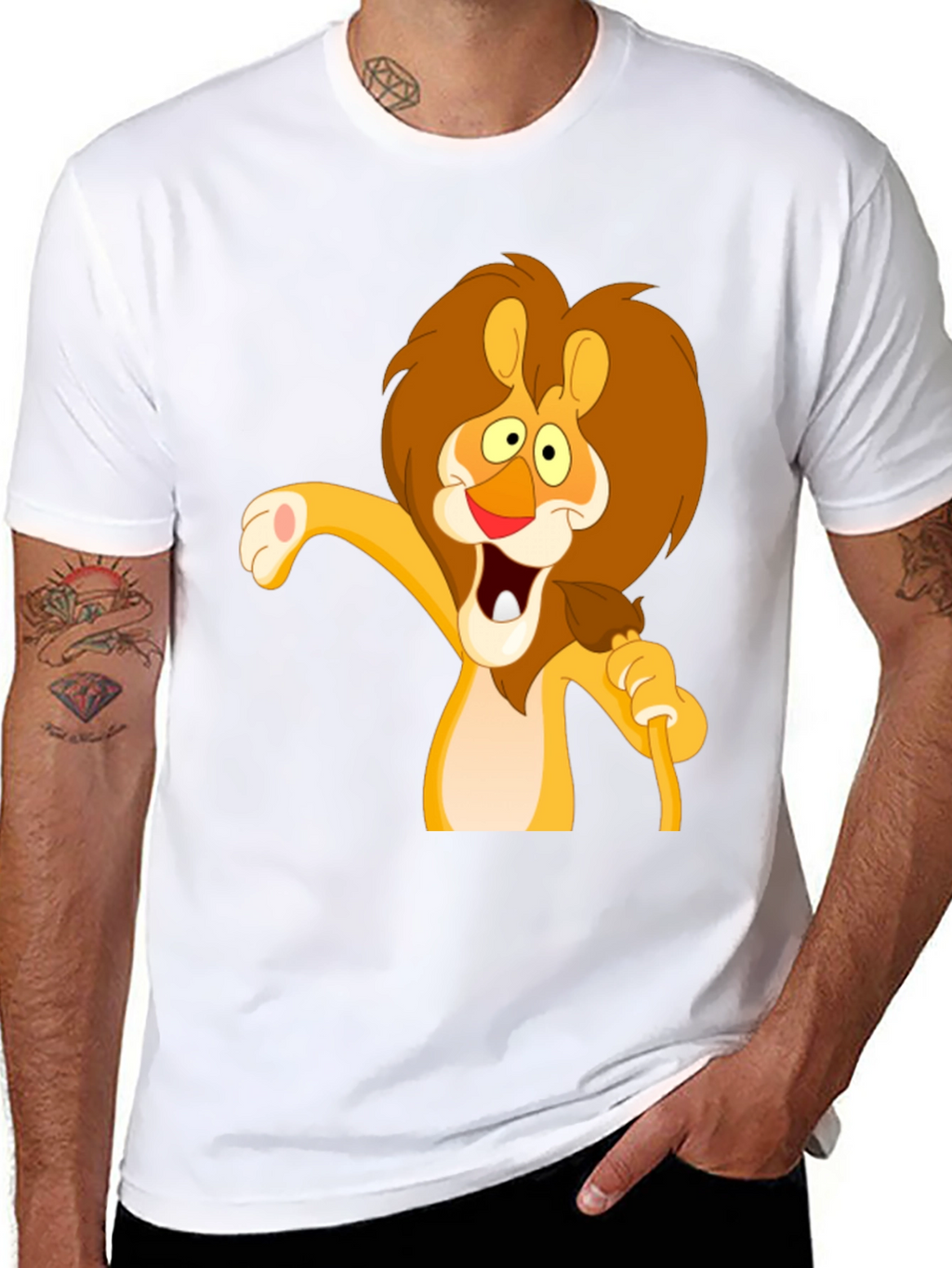 Lion Cartoon Graphic Black T-Shirt