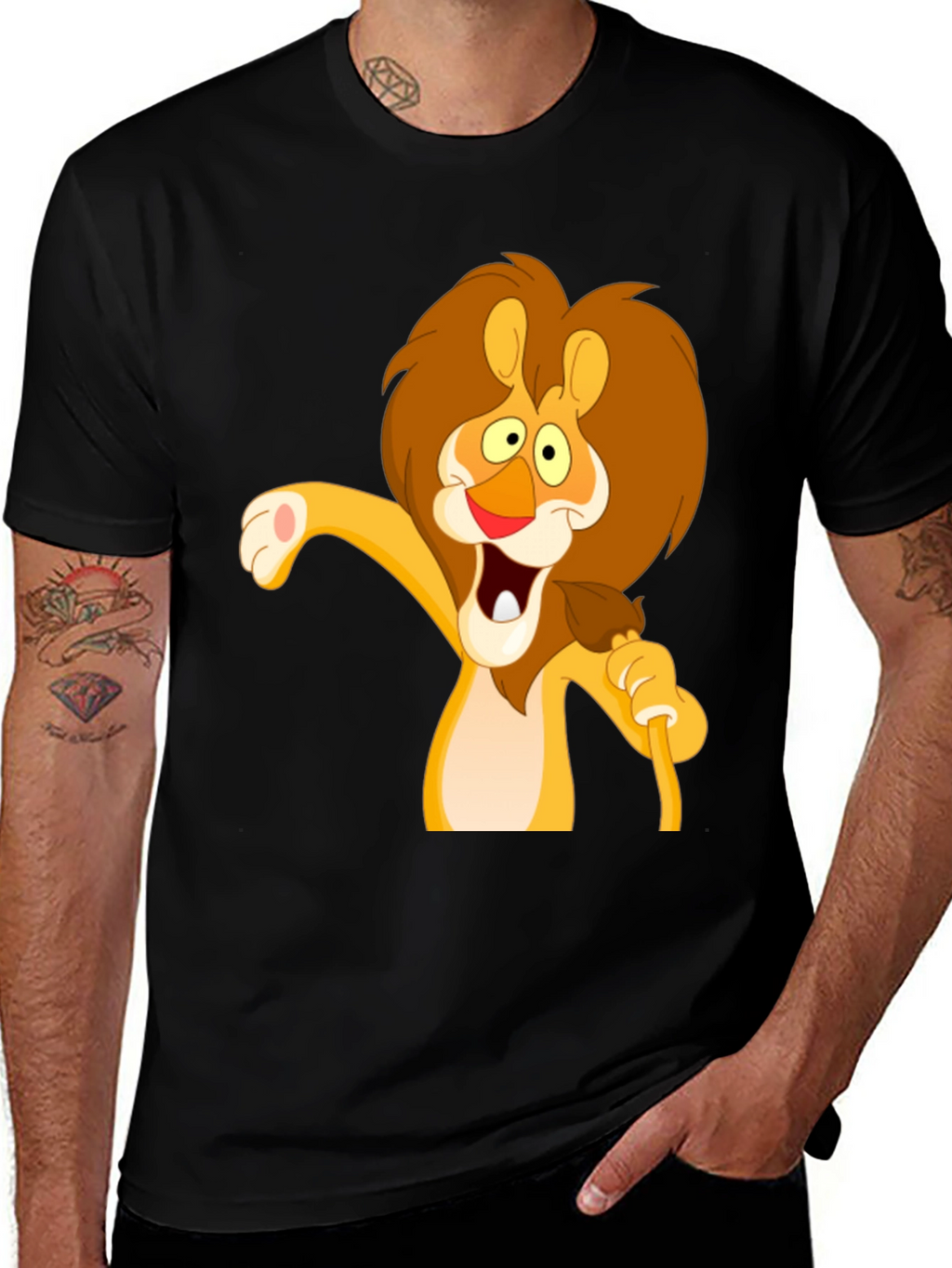 Lion Cartoon Graphic Black T-Shirt