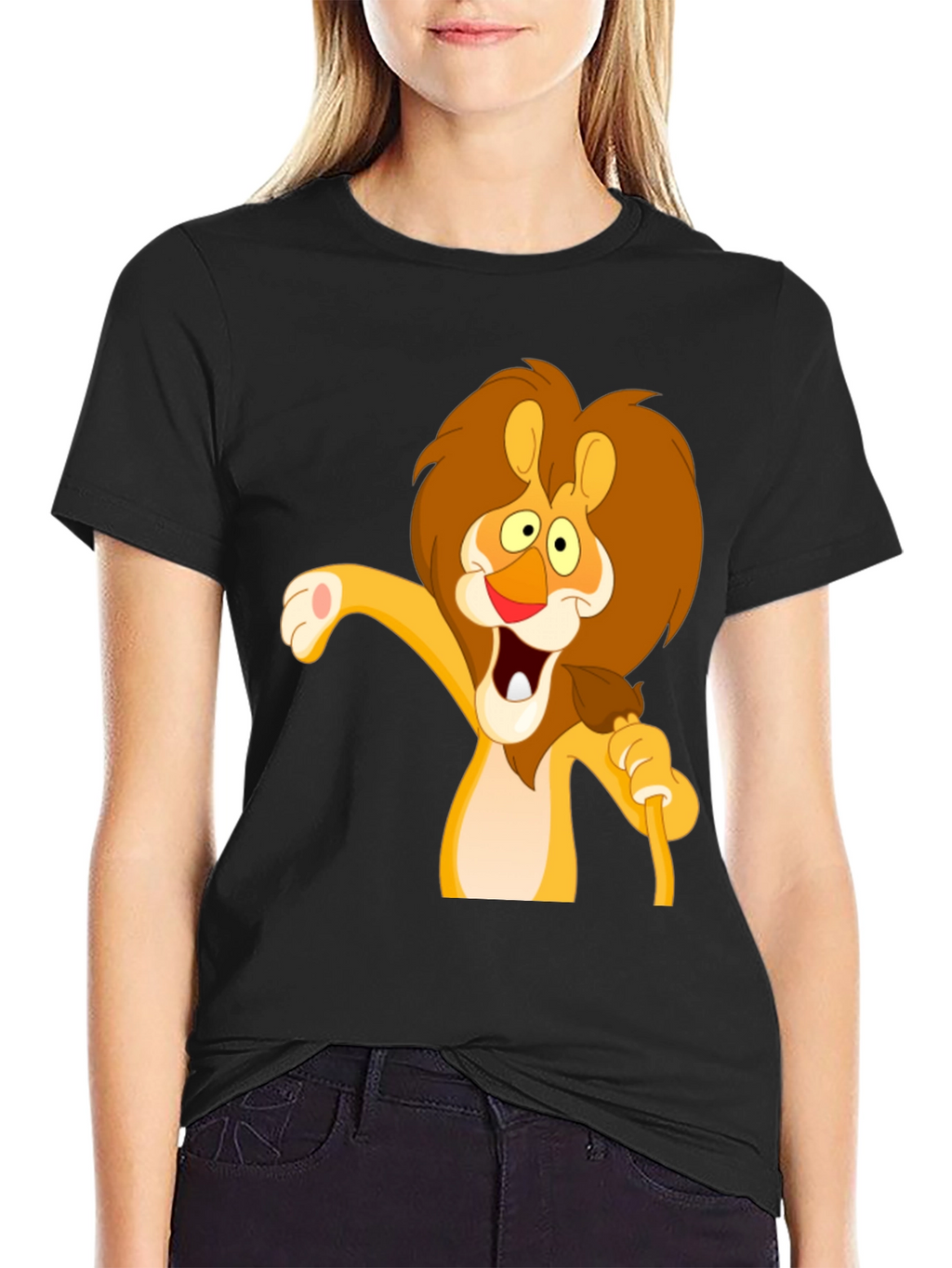 Lion Cartoon Graphic Black T-Shirt