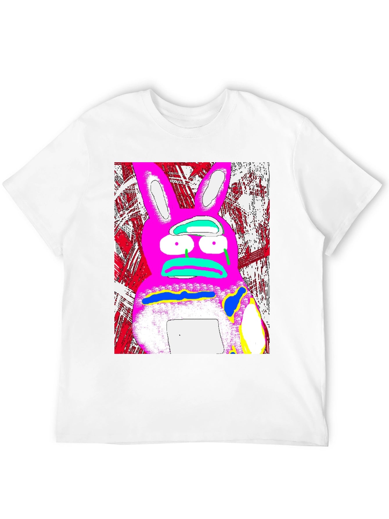 Distressed Pink Rabbit Graphic Black T-Shirt