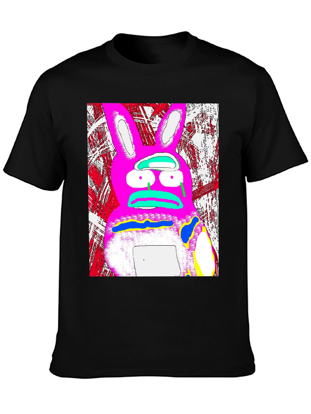 Distressed Pink Rabbit Graphic Black T-Shirt