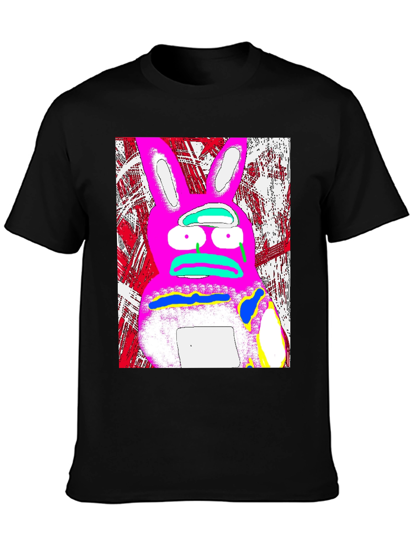 Distressed Pink Rabbit Graphic Black T-Shirt