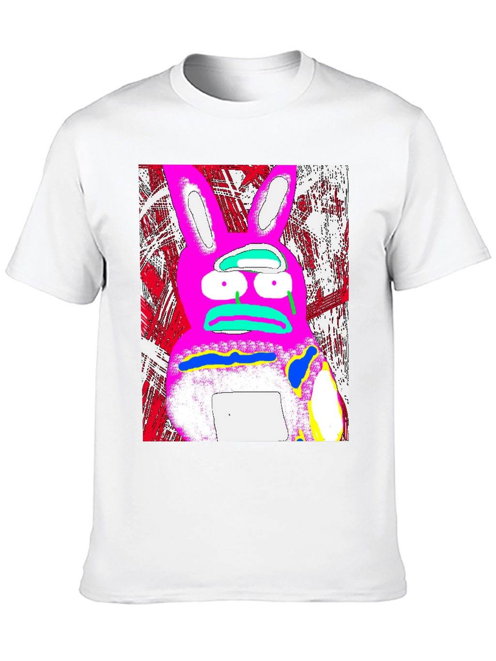 Distressed Pink Rabbit Graphic Black T-Shirt