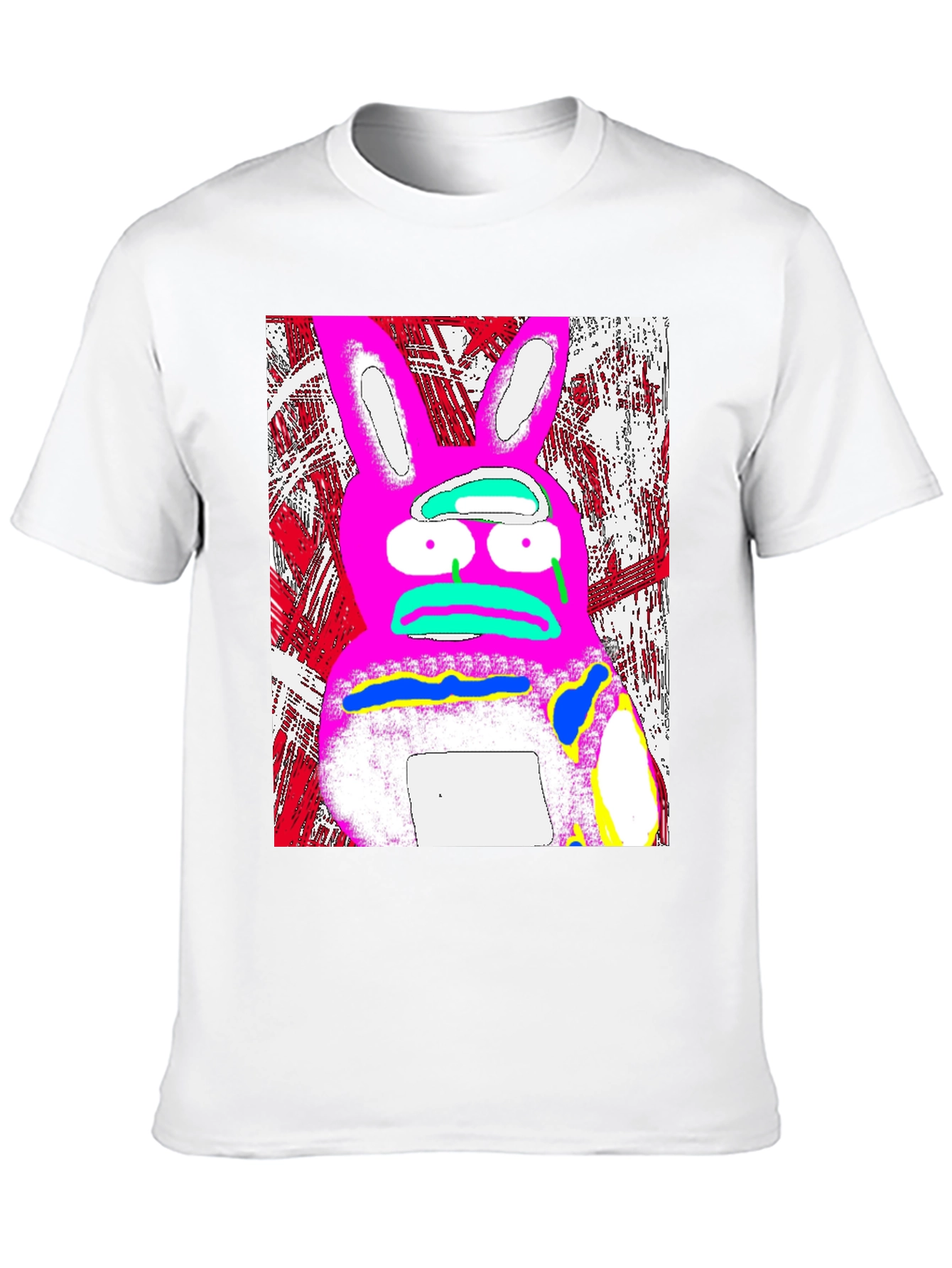 Distressed Pink Rabbit Graphic Black T-Shirt