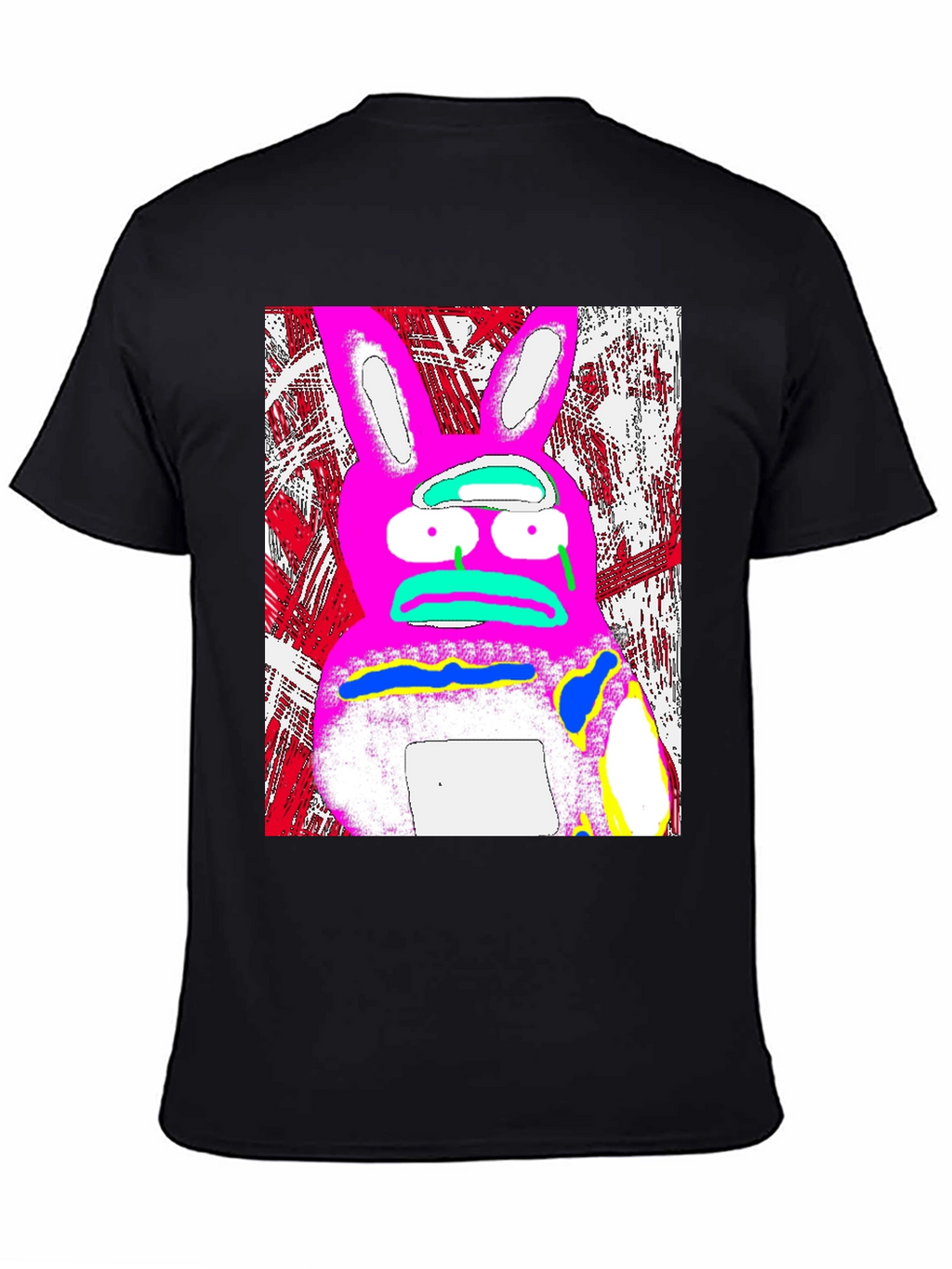 Distressed Pink Rabbit Graphic Black T-Shirt