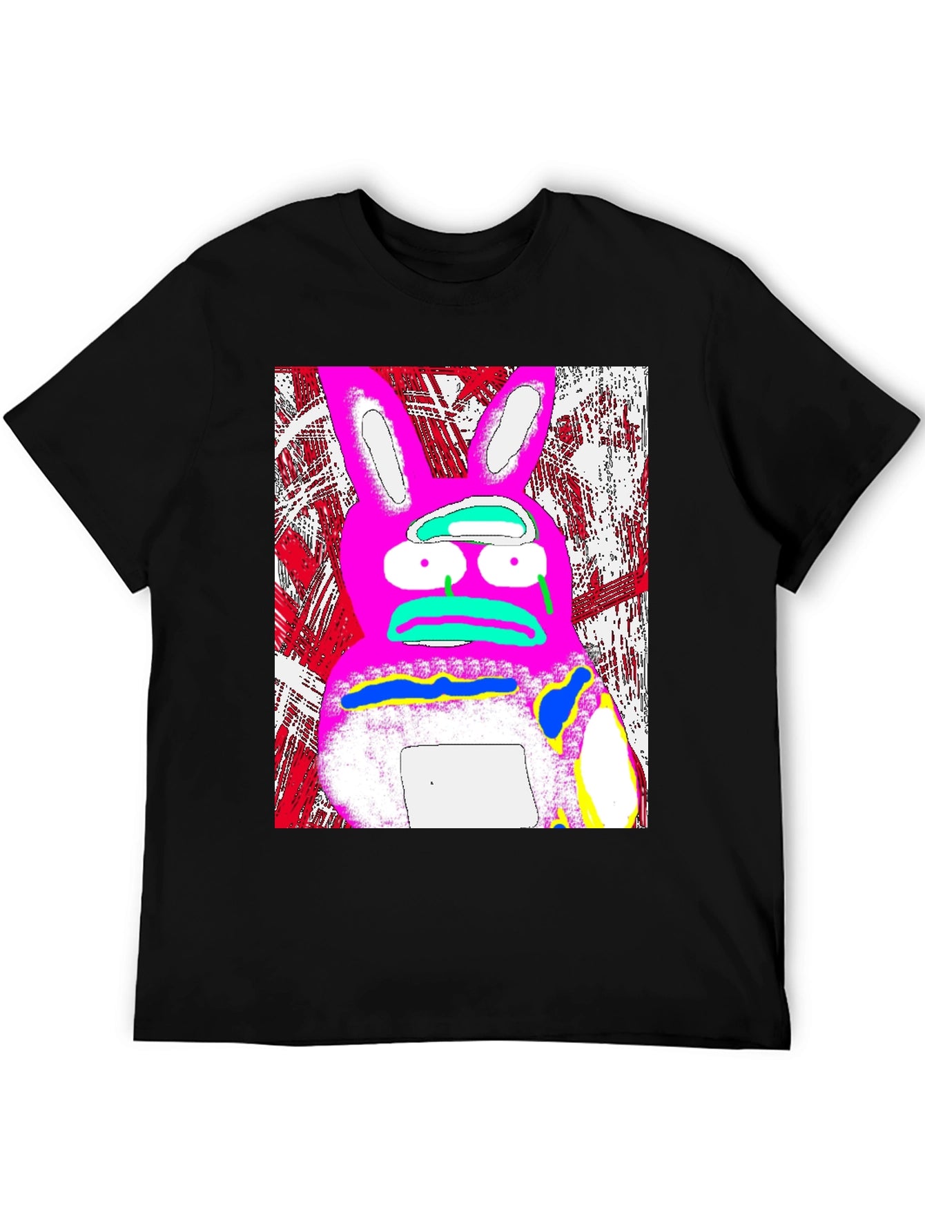 Distressed Pink Rabbit Graphic Black T-Shirt