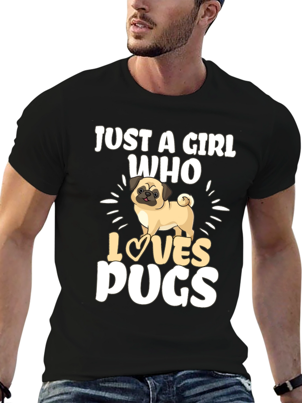 Just A Girl Who Loves Pugs Black T-Shirt