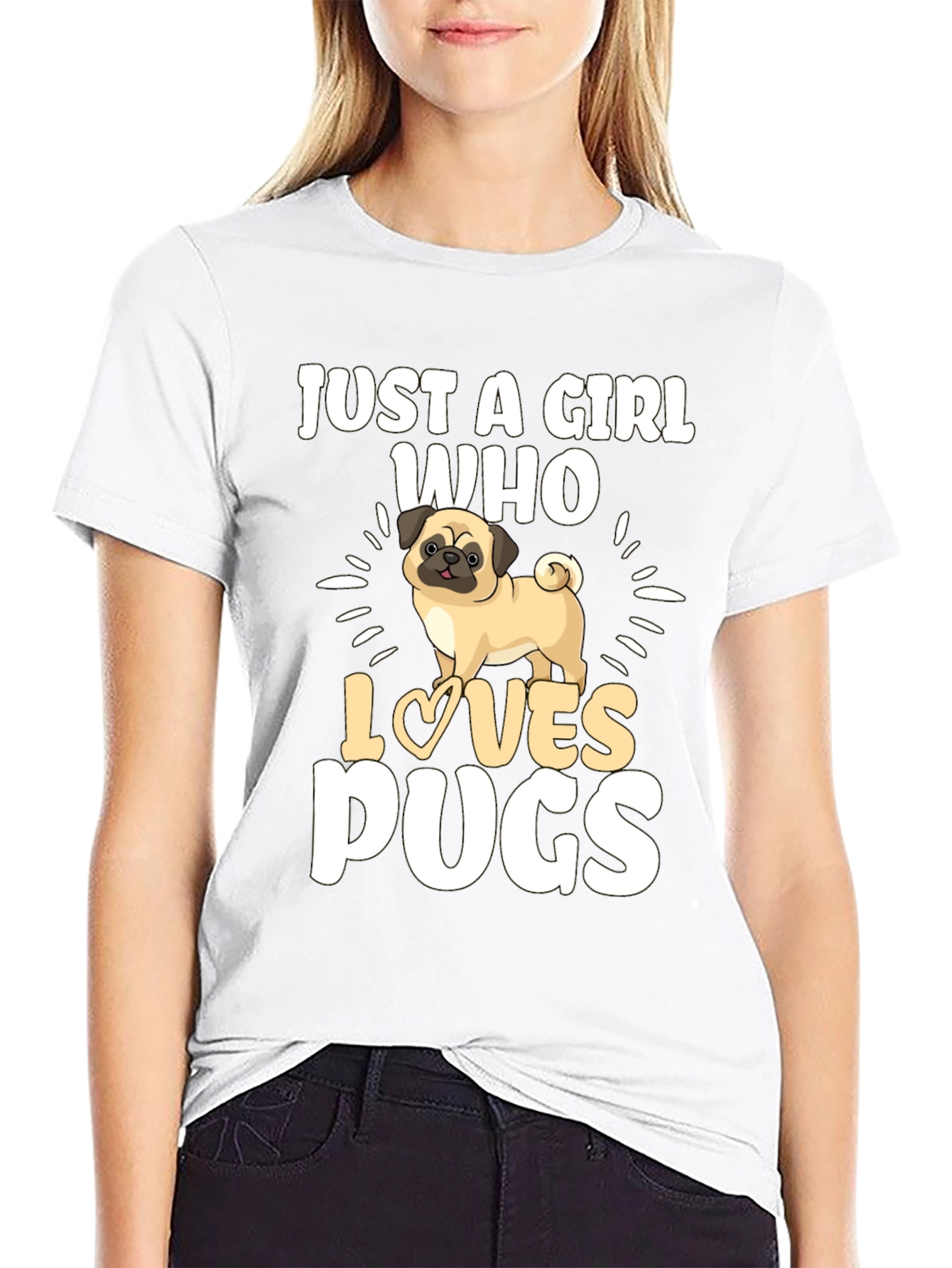Just A Girl Who Loves Pugs Black T-Shirt
