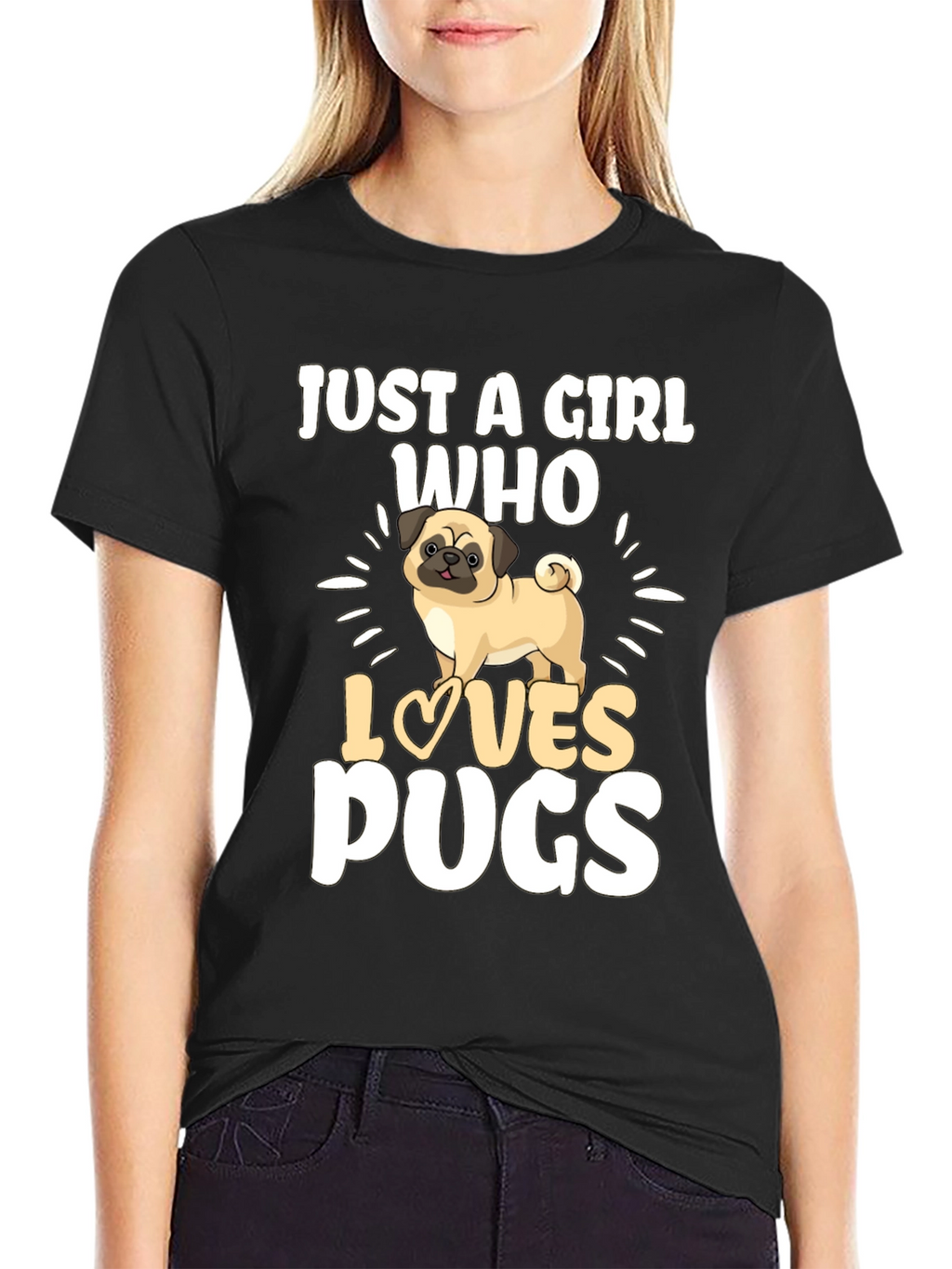 Just A Girl Who Loves Pugs Black T-Shirt