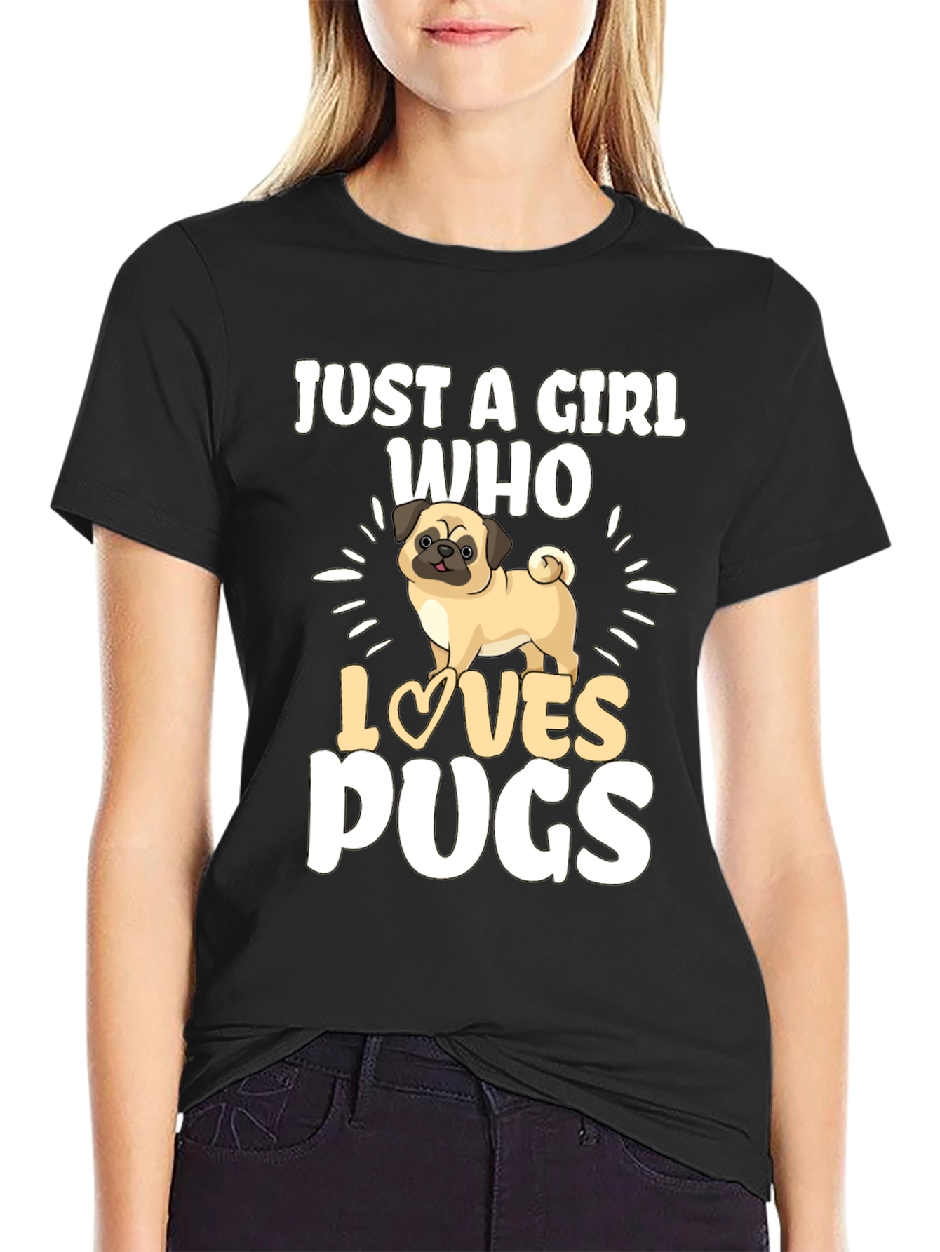 Just A Girl Who Loves Pugs Black T-Shirt