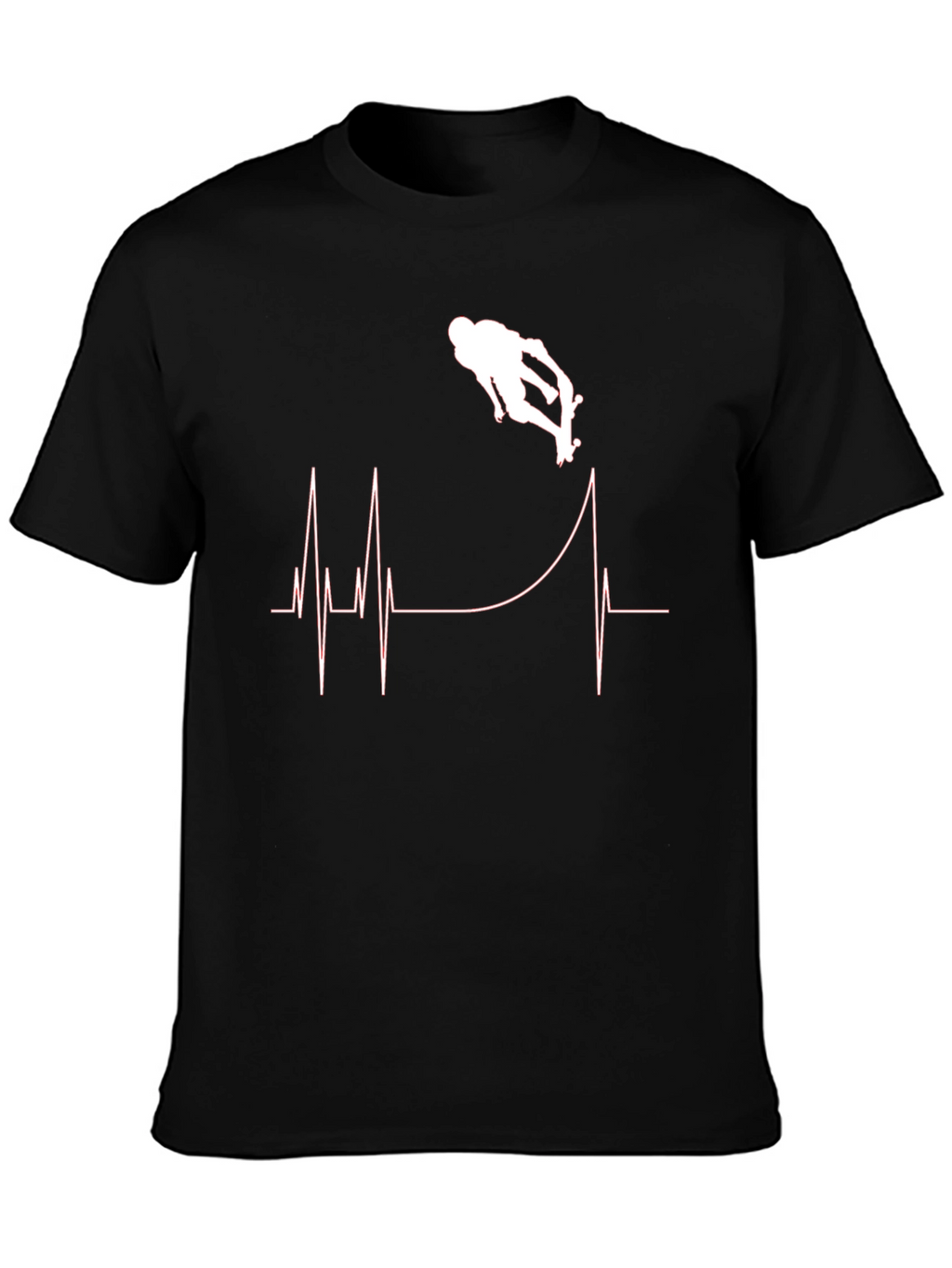 Skateboarding Heartbeat Graphic T-Shirt - Black