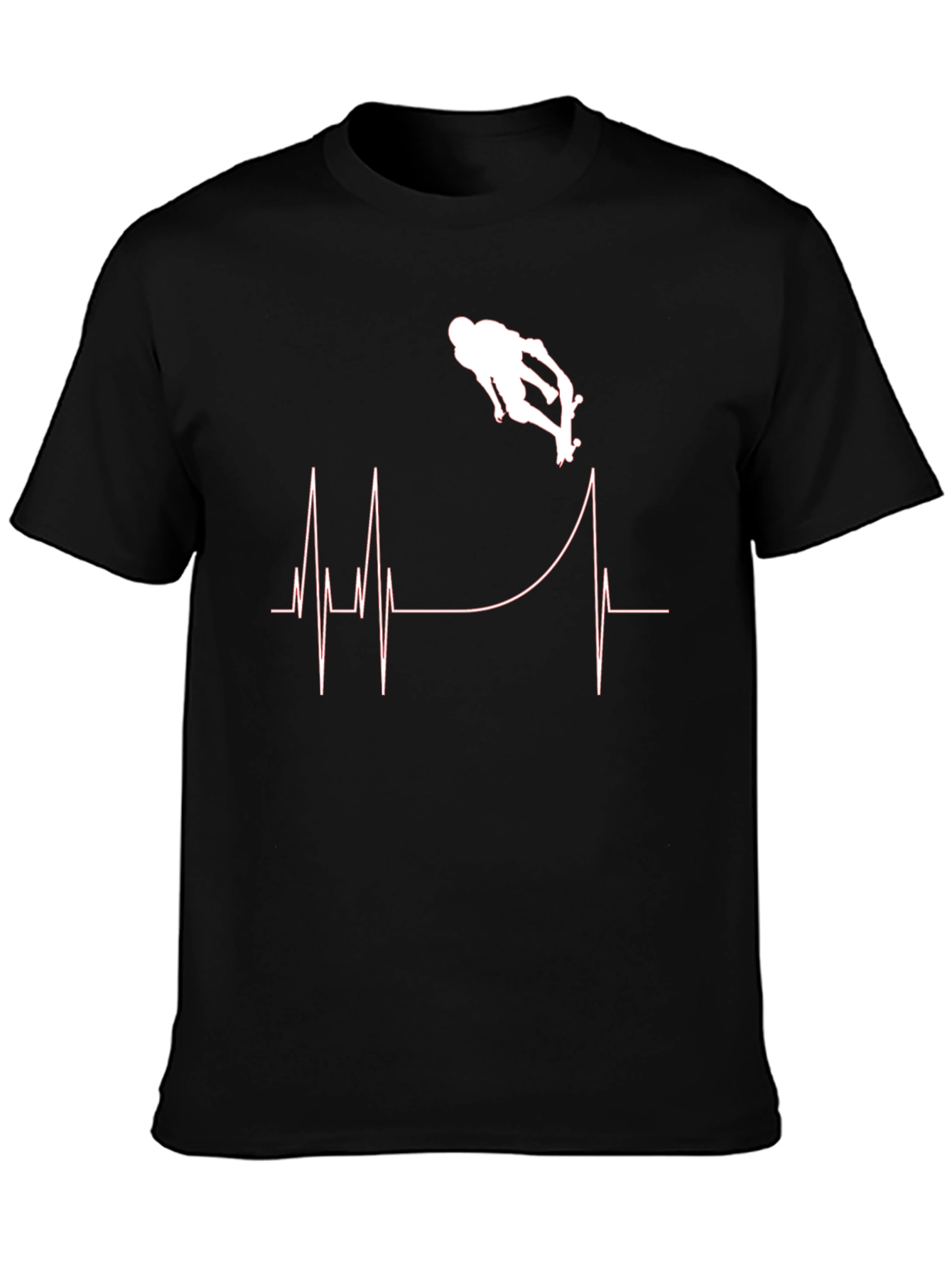 Skateboarding Heartbeat Graphic T-Shirt - Black