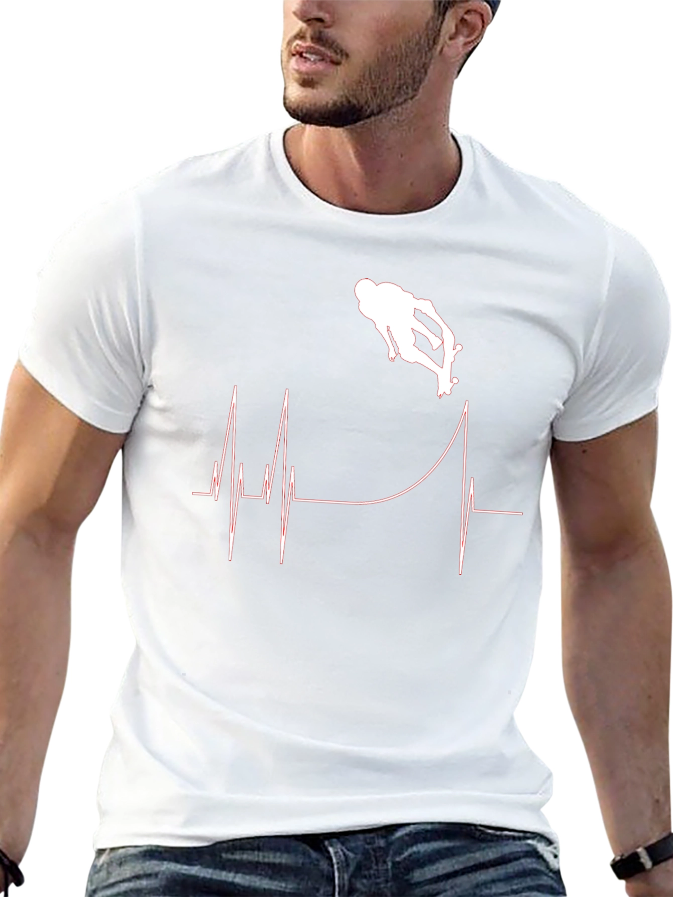 Skateboarding Heartbeat Graphic T-Shirt - Black