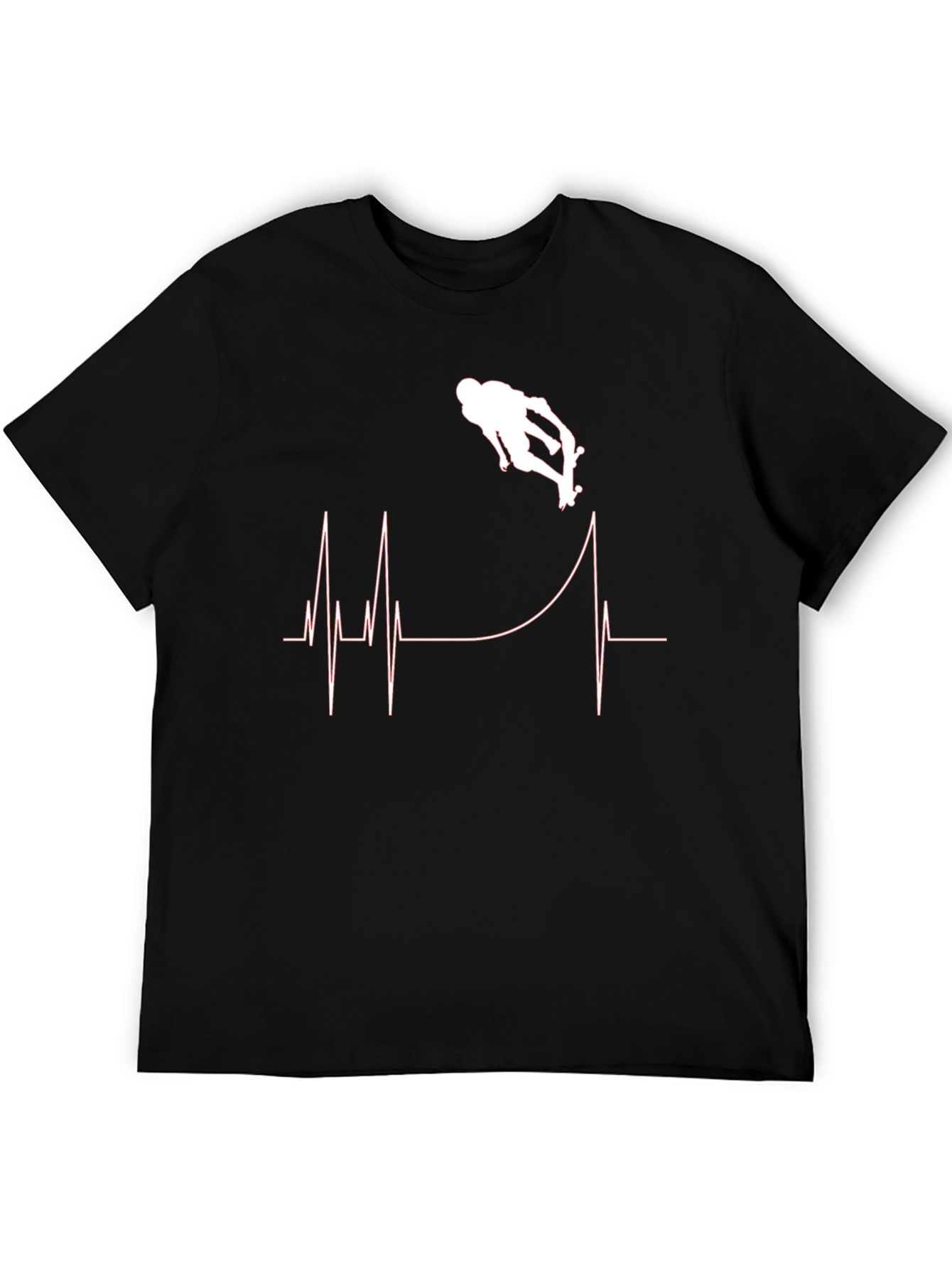 Skateboarding Heartbeat Graphic T-Shirt - Black