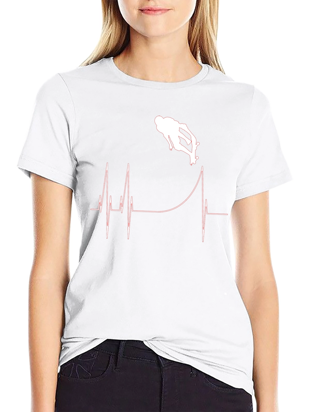 Skateboarding Heartbeat Graphic T-Shirt - Black