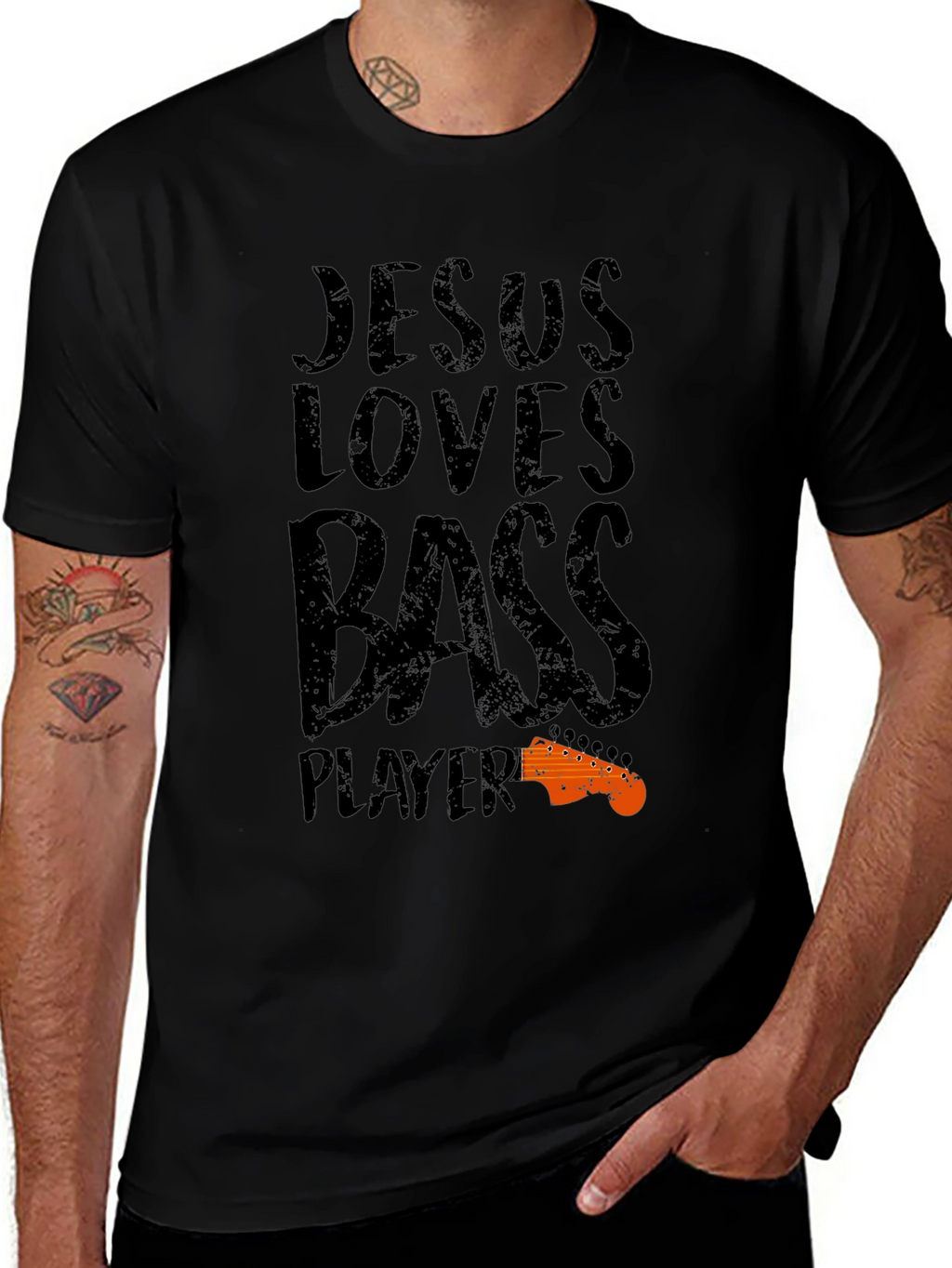 Jesus Loves Bass Player Black T-Shirt