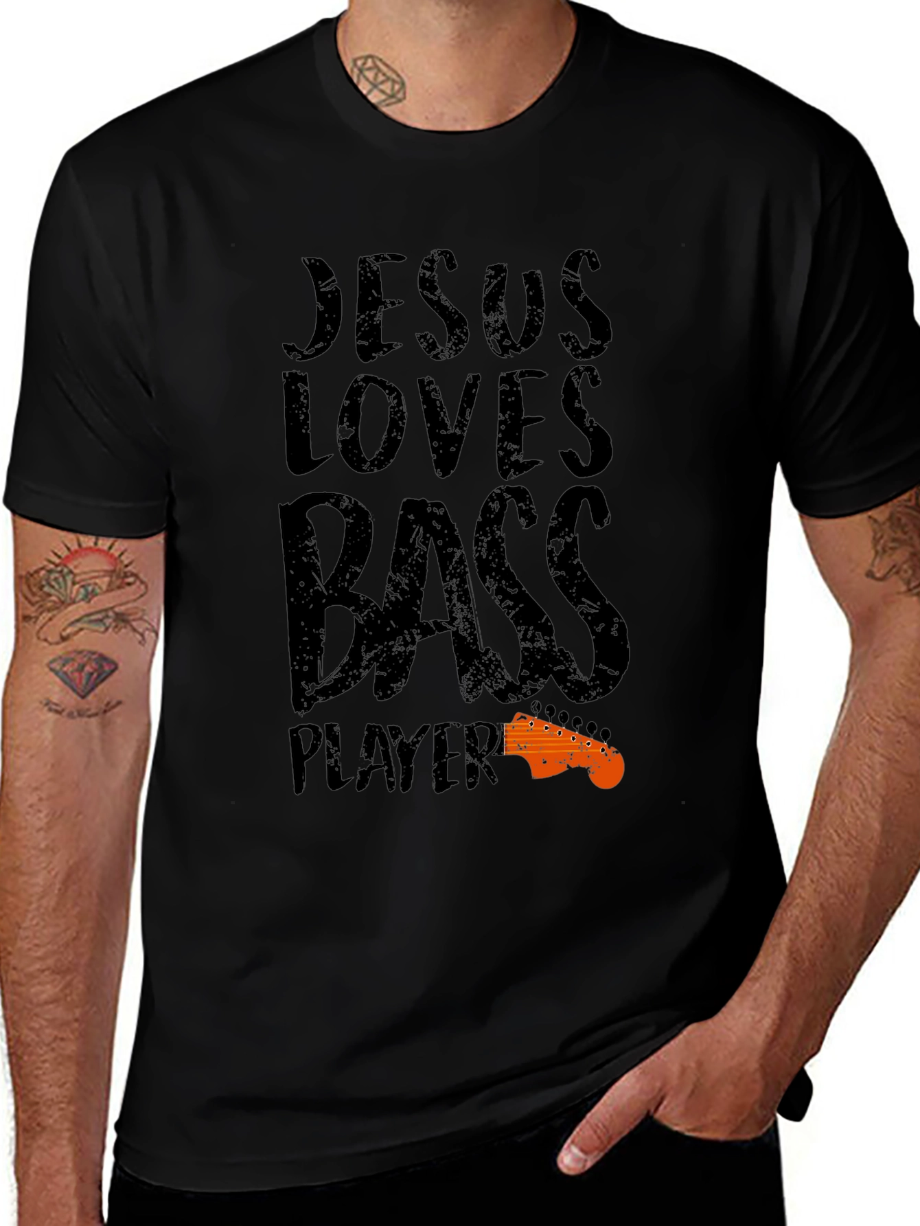 Jesus Loves Bass Player Black T-Shirt
