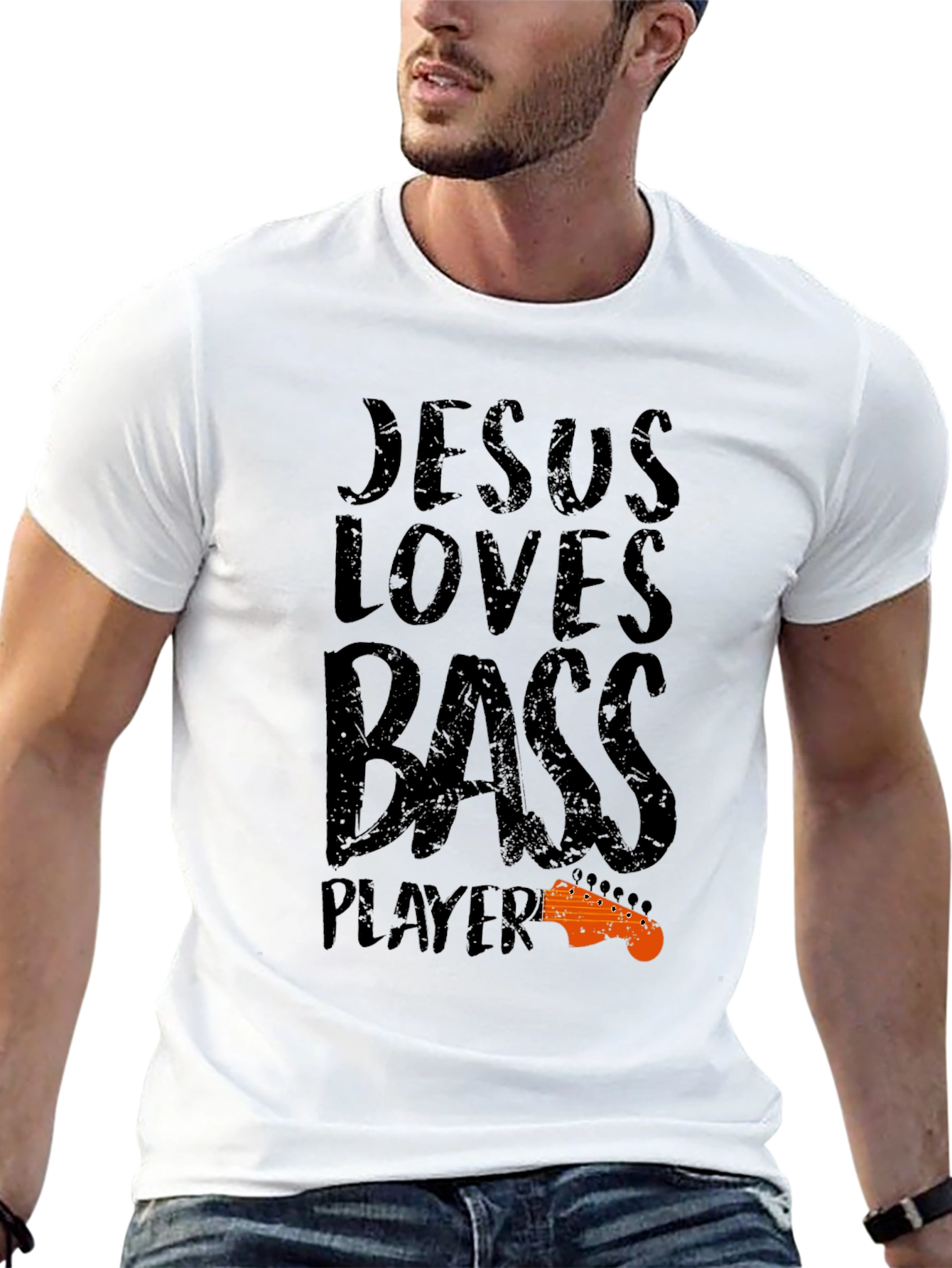 Jesus Loves Bass Player Black T-Shirt