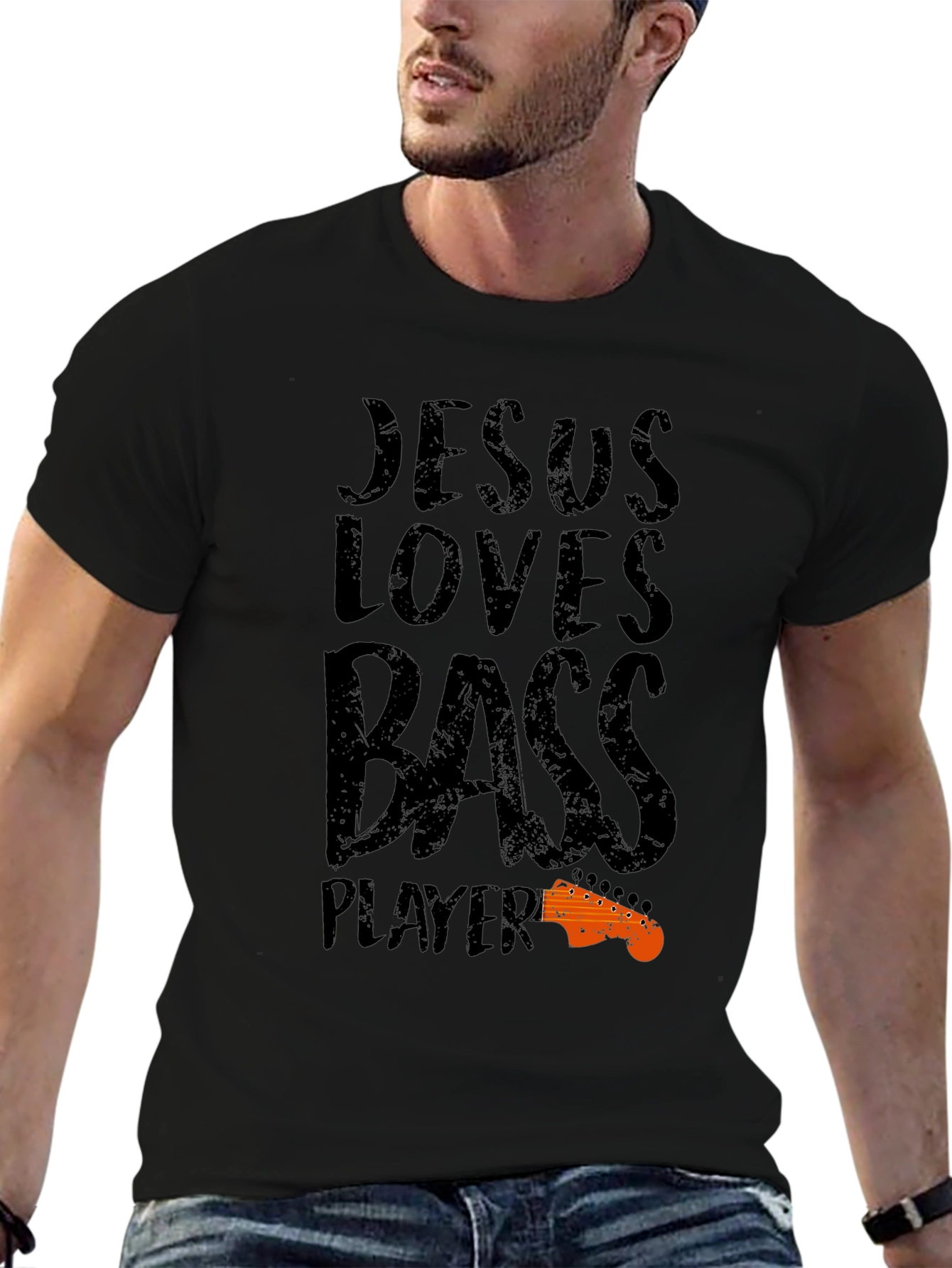 Jesus Loves Bass Player Black T-Shirt