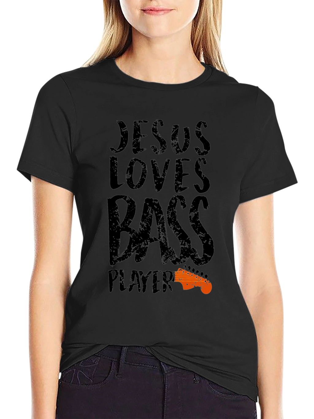 Jesus Loves Bass Player Black T-Shirt