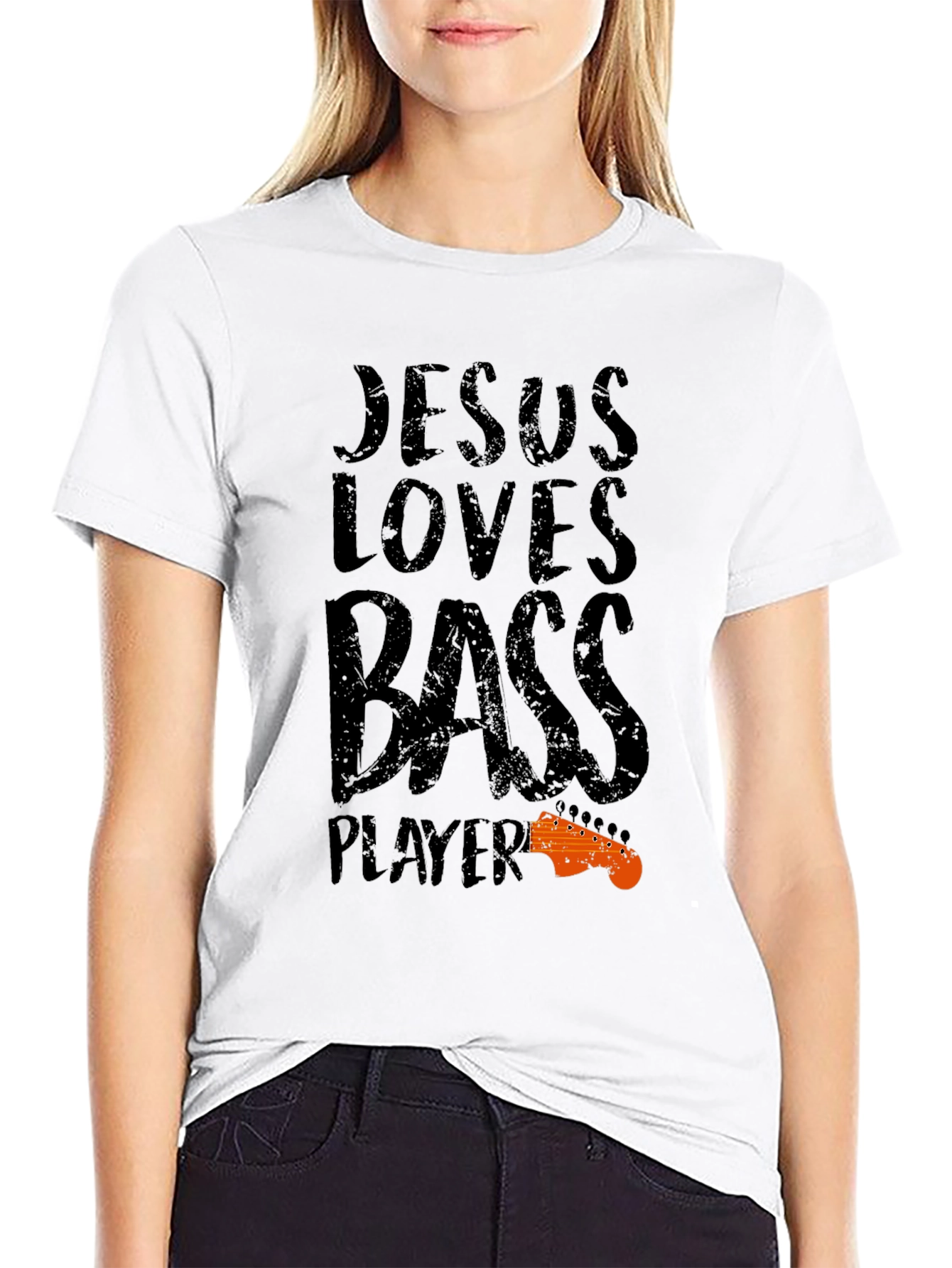Jesus Loves Bass Player Black T-Shirt
