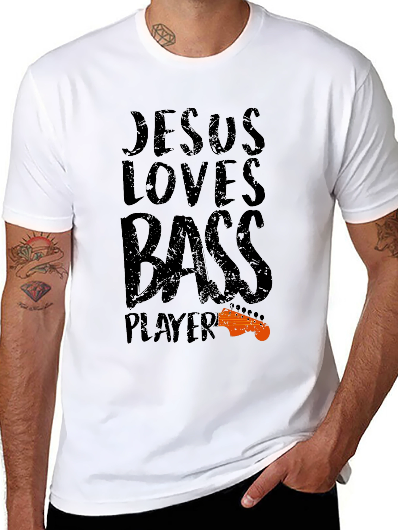 Jesus Loves Bass Player Black T-Shirt