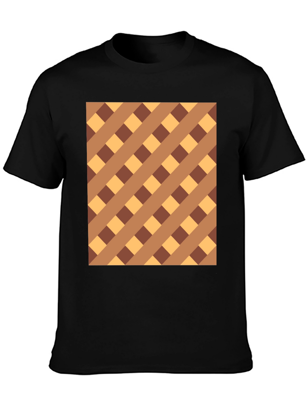 Brown Checkered Pattern Black Tee