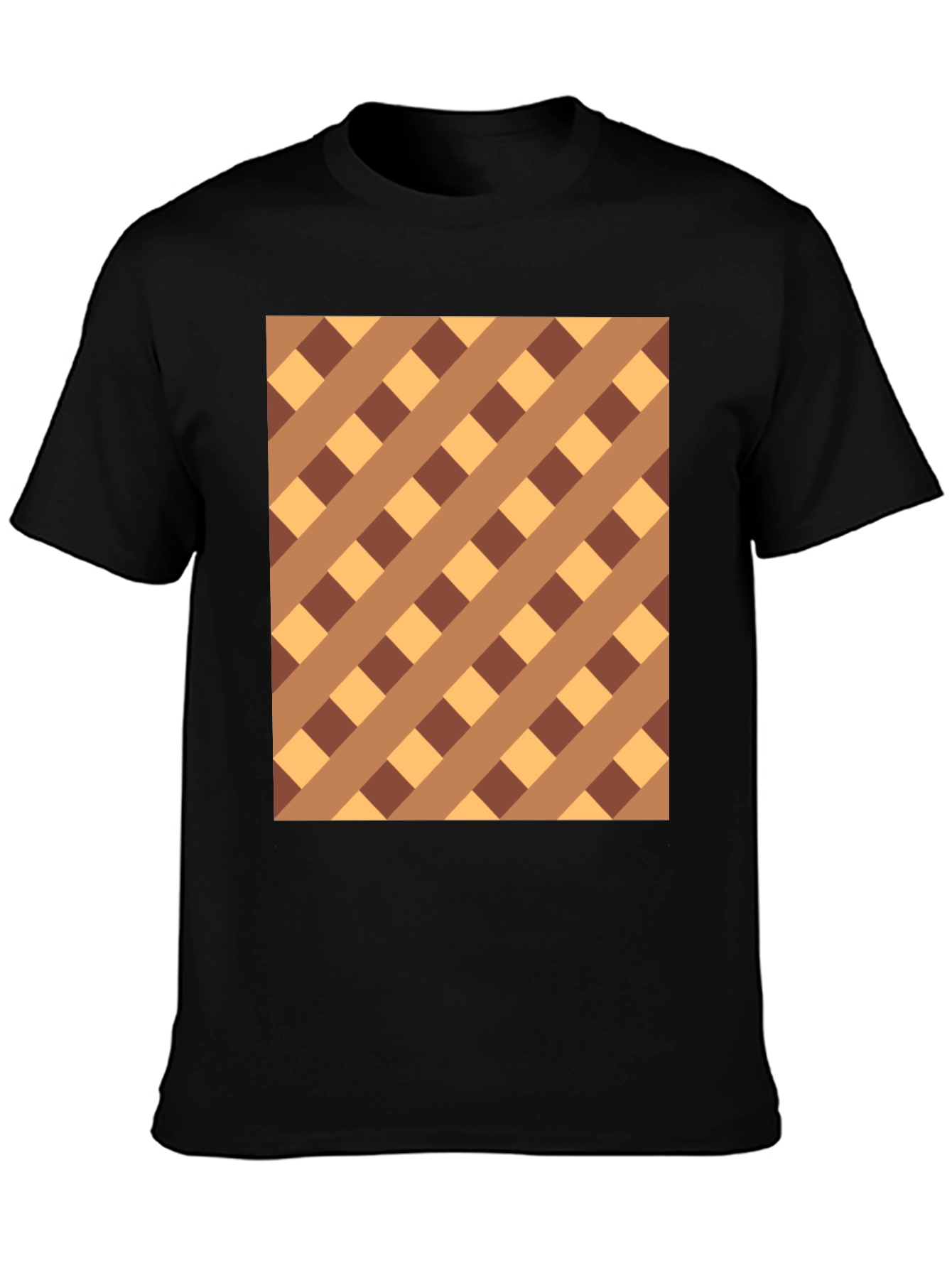 Brown Checkered Pattern Black Tee