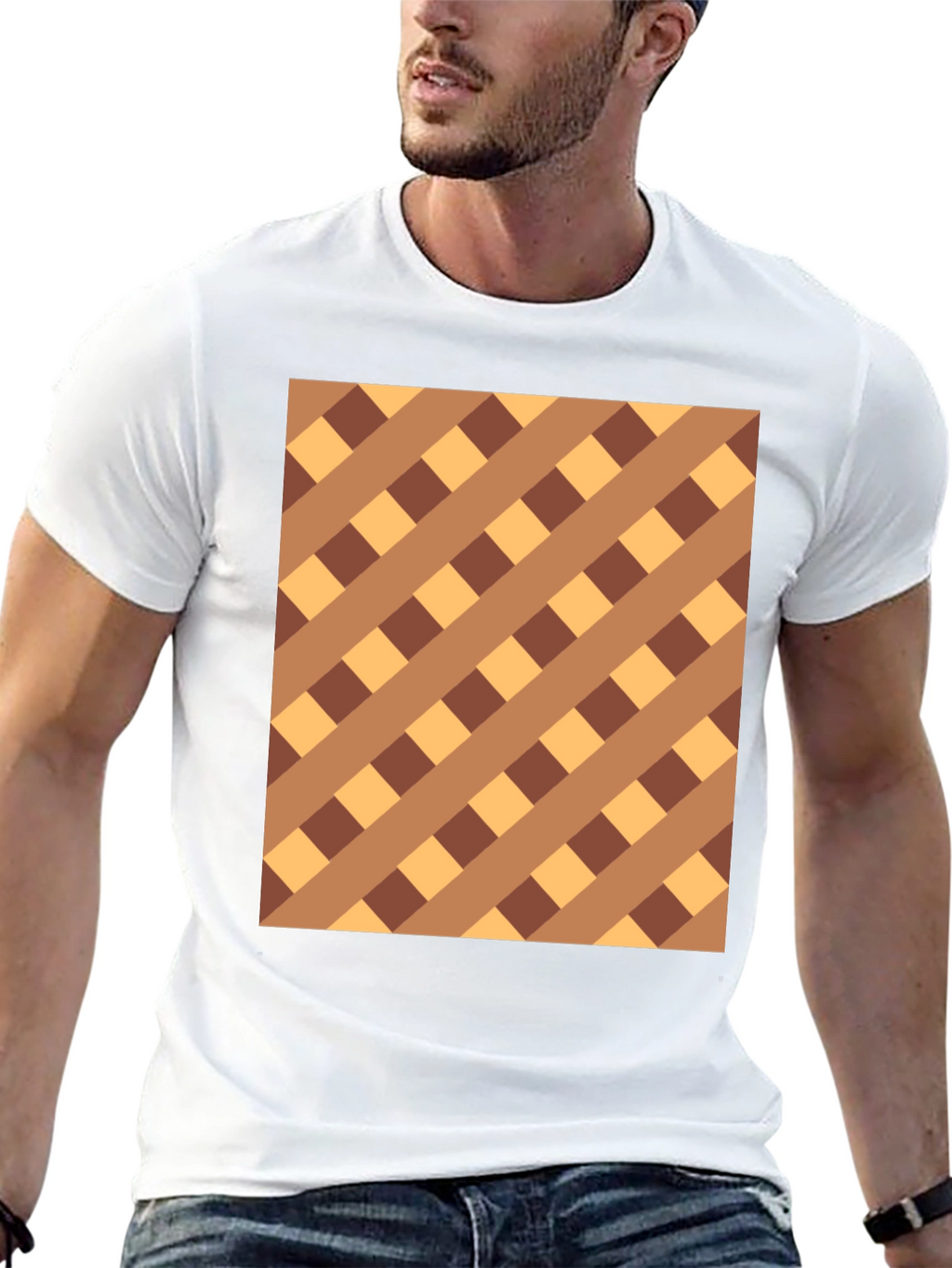 Brown Checkered Pattern Black Tee