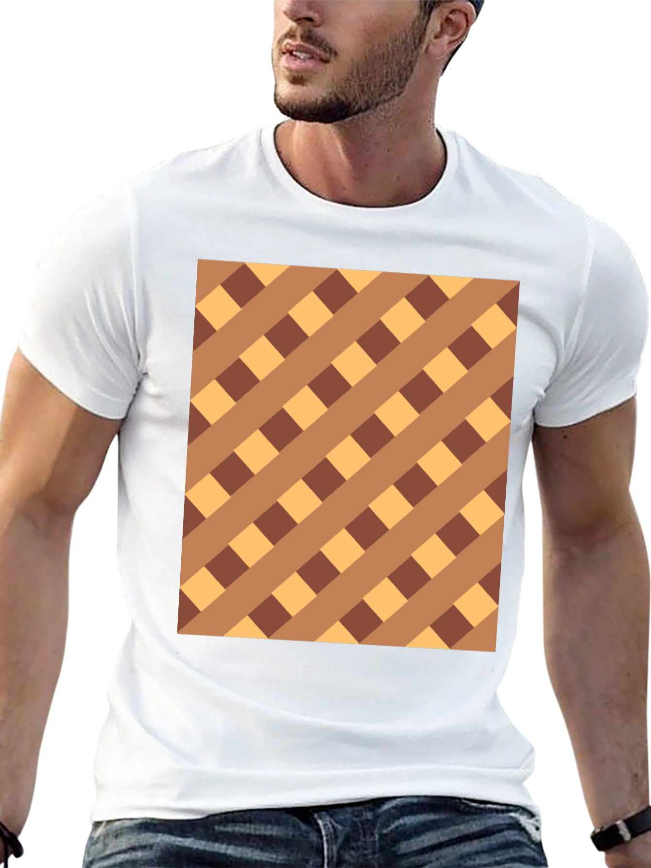 Brown Checkered Pattern Black Tee