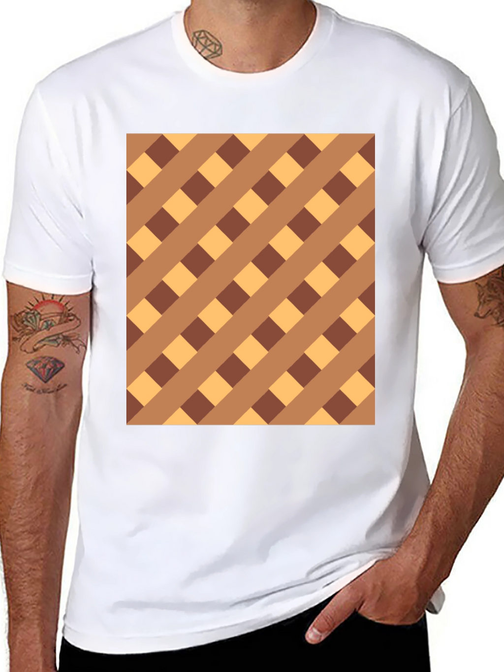 Brown Checkered Pattern Black Tee