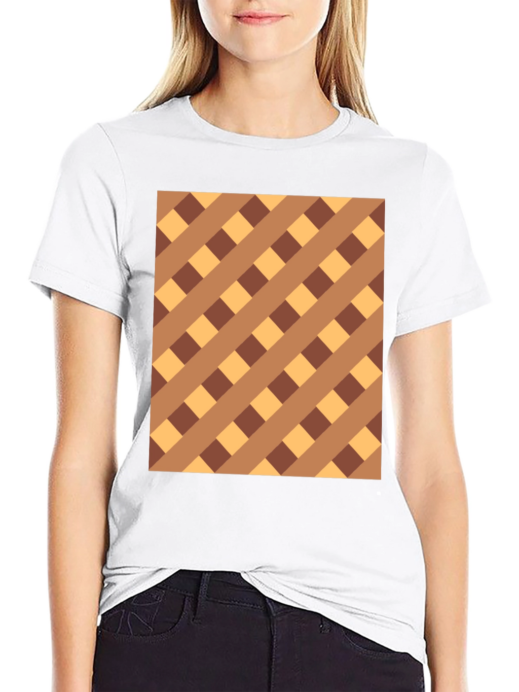 Brown Checkered Pattern Black Tee