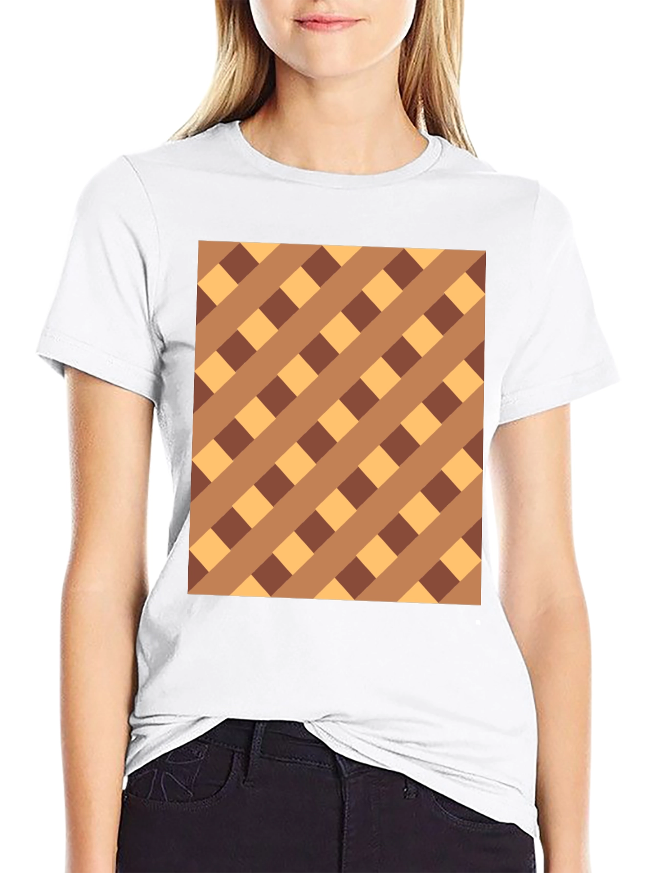 Brown Checkered Pattern Black Tee