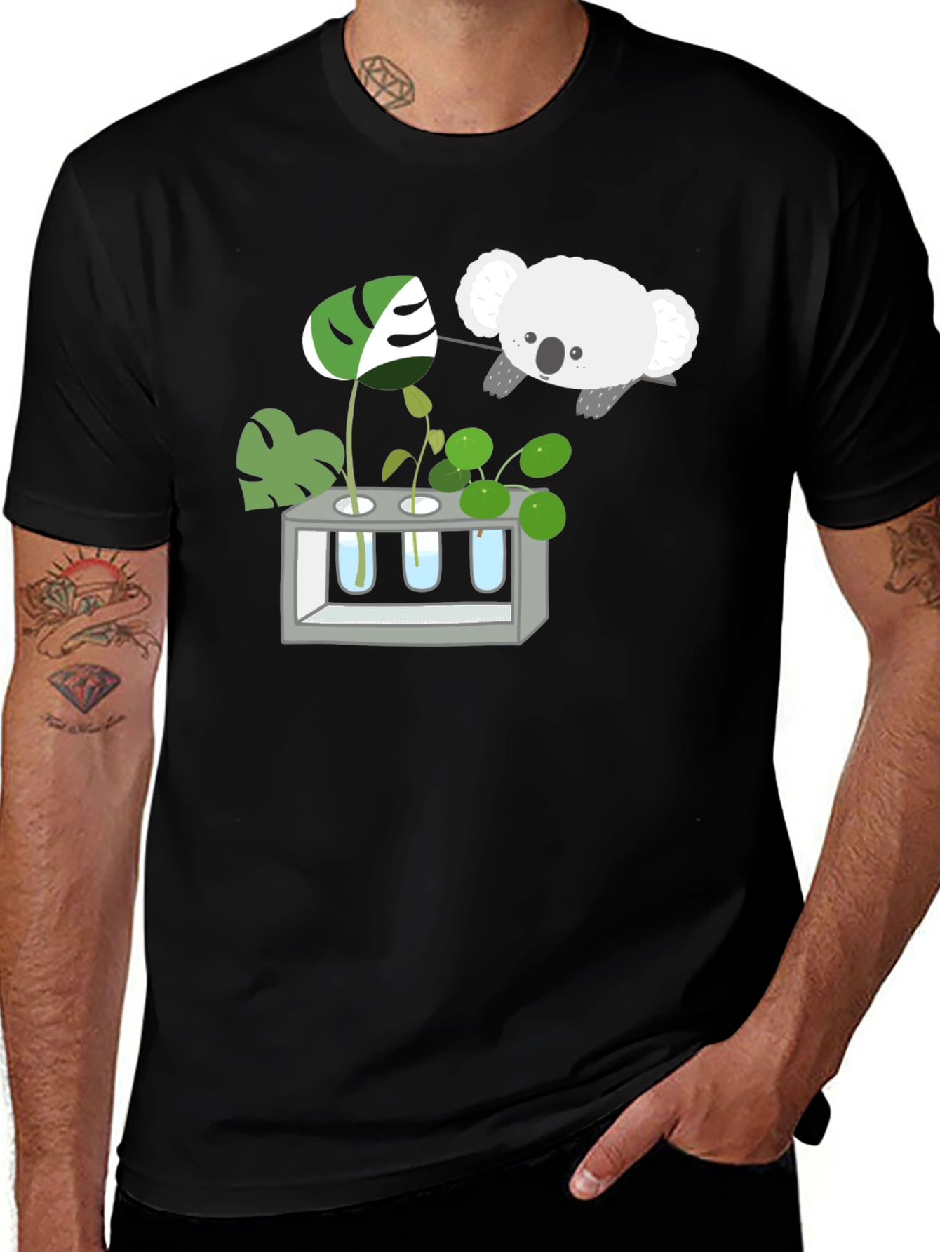 Koala & Plant Lover Black T-Shirt