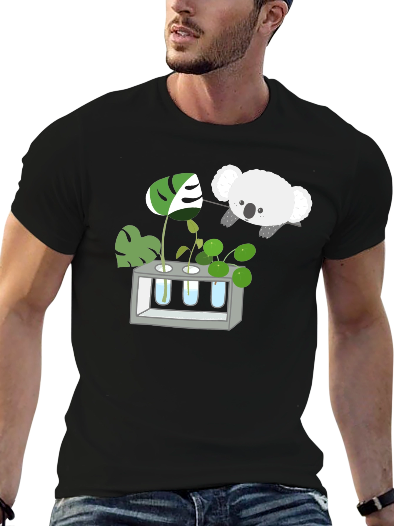Koala & Plant Lover Black T-Shirt