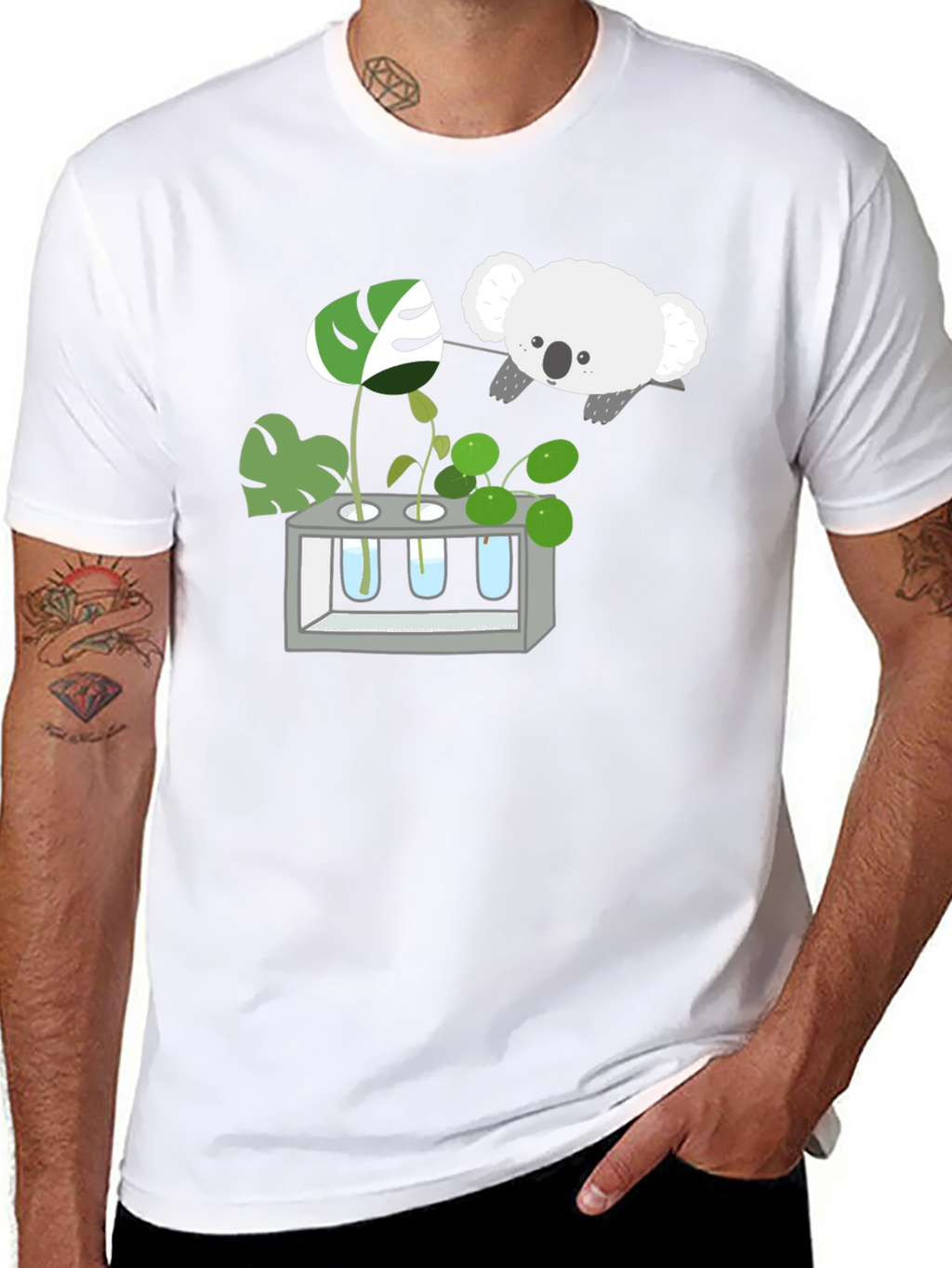 Koala & Plant Lover Black T-Shirt
