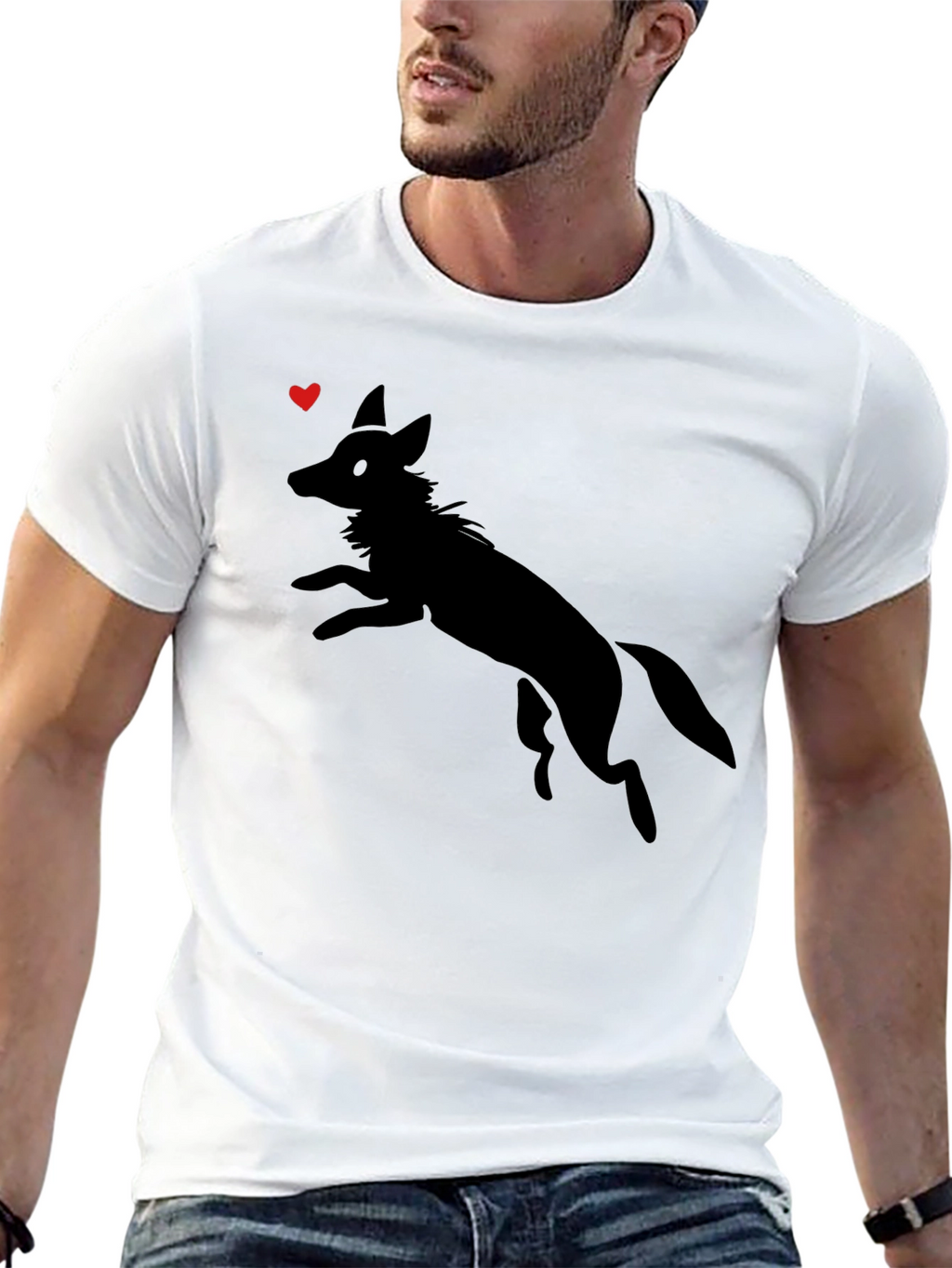 Mens Black Graphic Tee - Jumping Fox Design