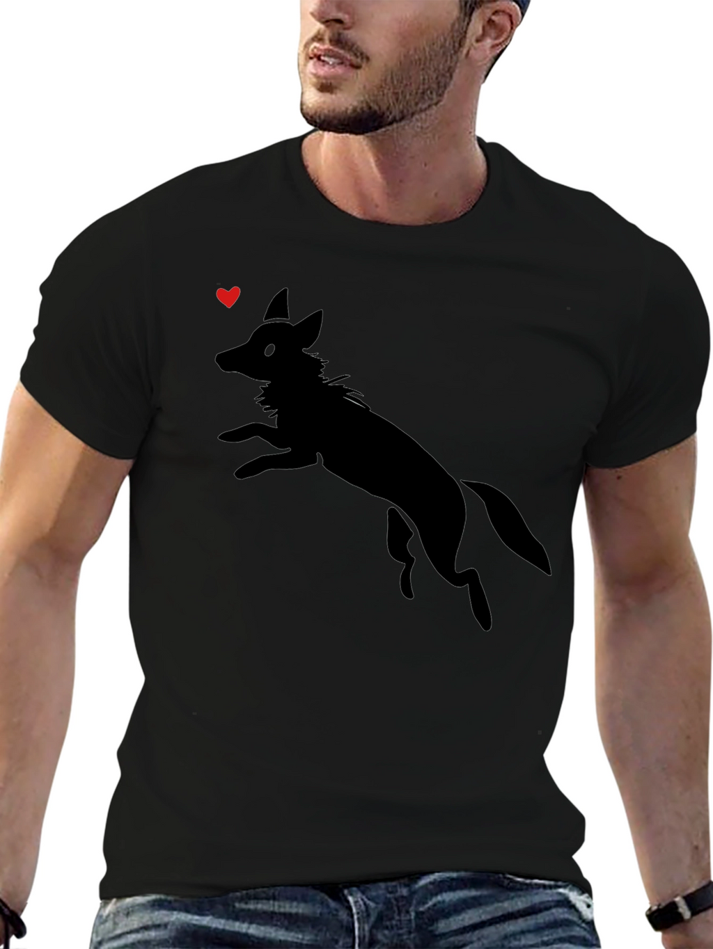 Mens Black Graphic Tee - Jumping Fox Design