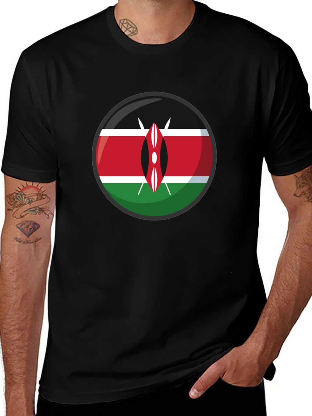 Kenya Flag Graphic T-Shirt - Black