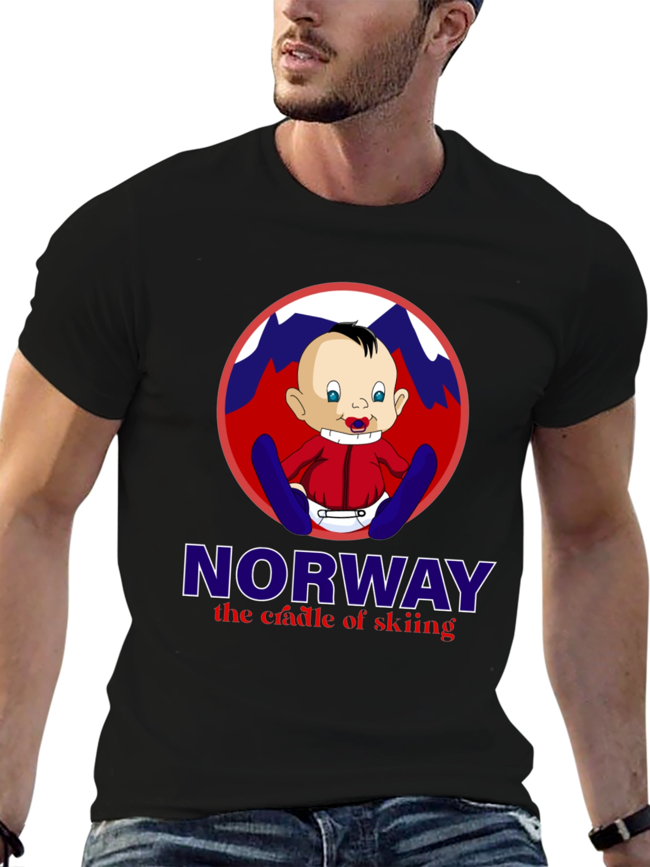 Norway Skiing Baby T-Shirt - Black Graphic Tee