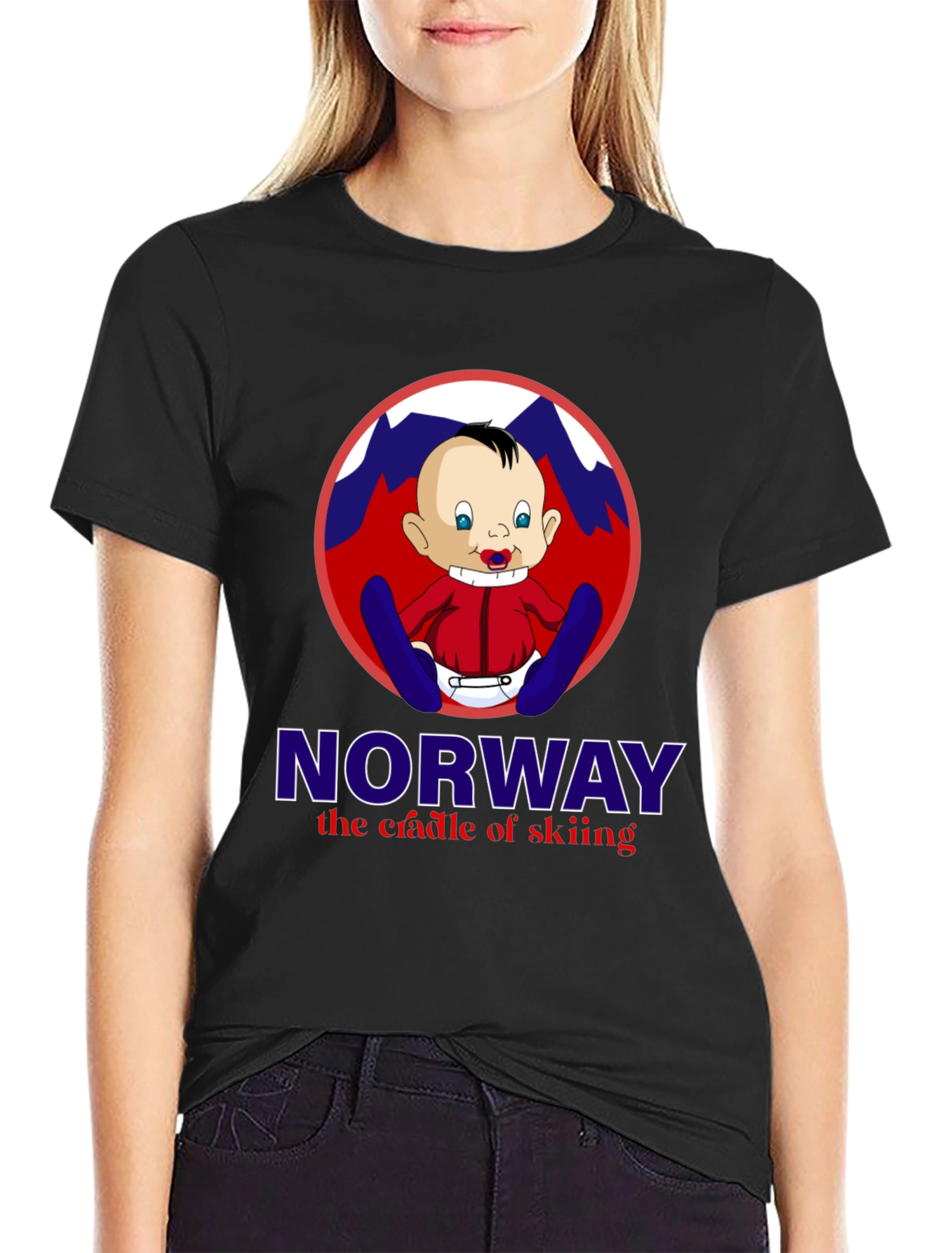 Norway Skiing Baby T-Shirt - Black Graphic Tee