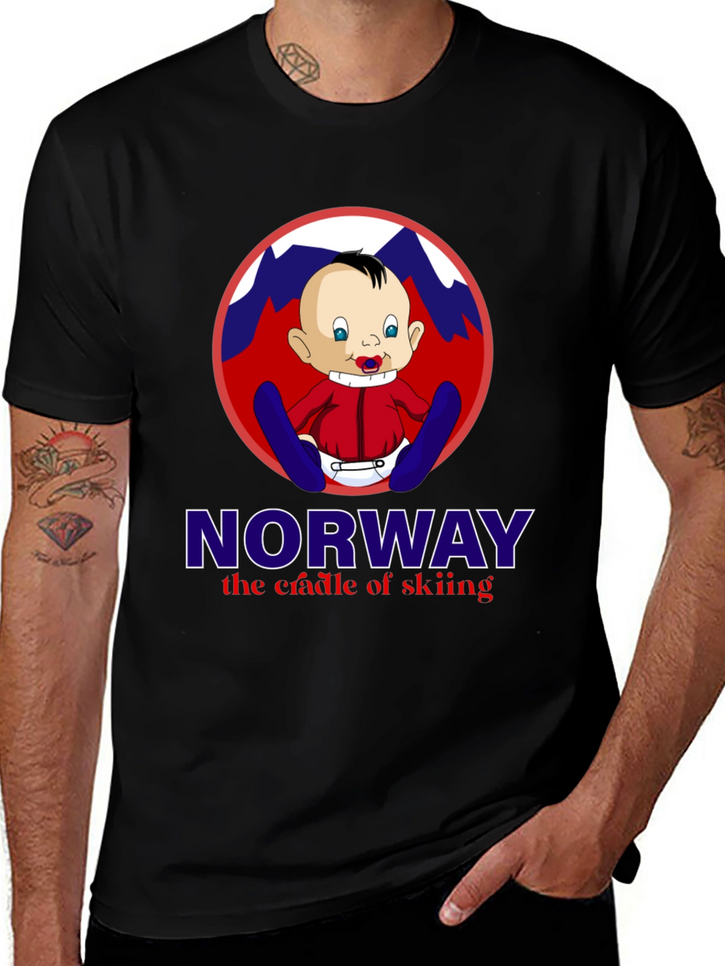 Norway Skiing Baby T-Shirt - Black Graphic Tee