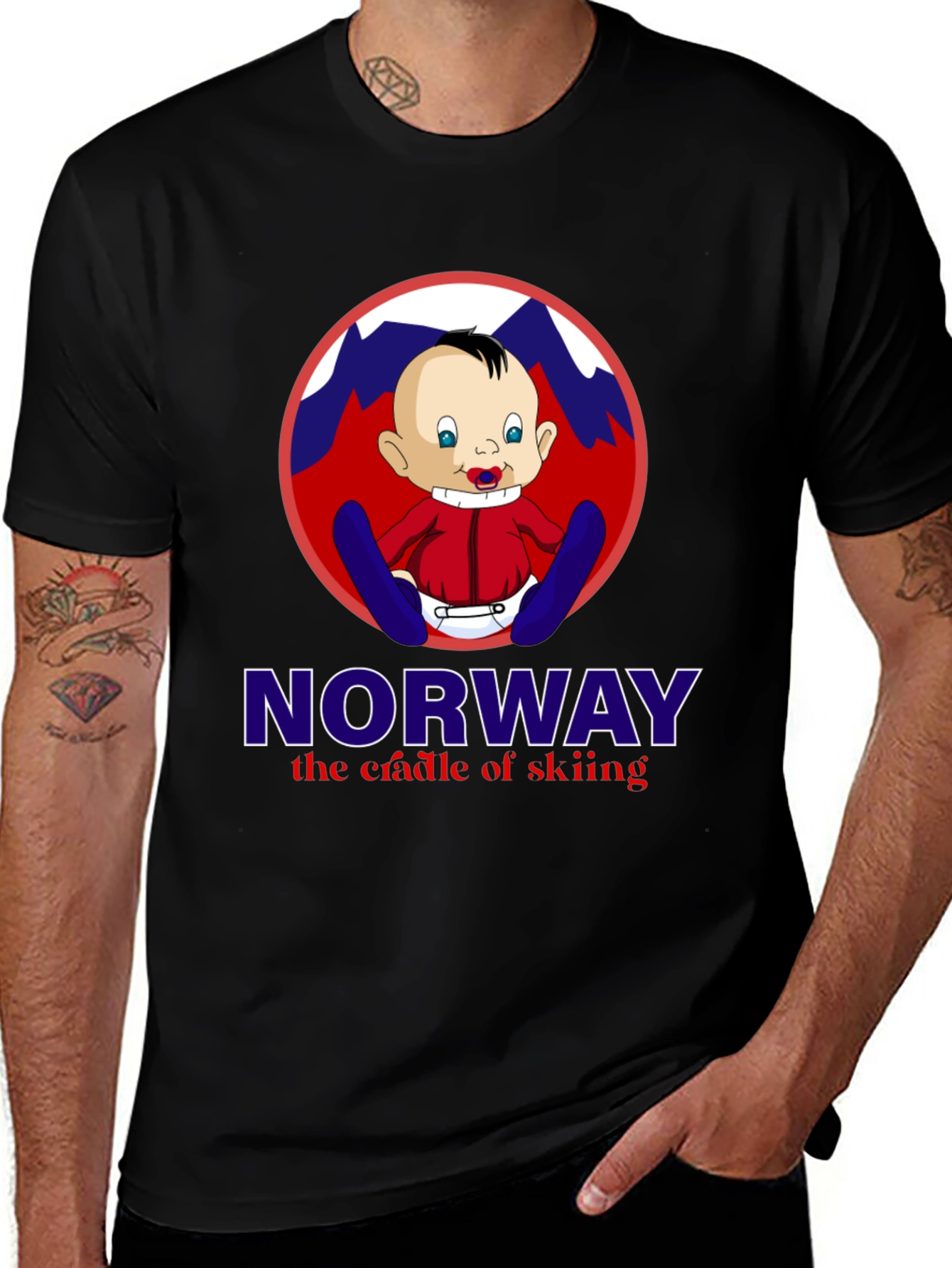 Norway Skiing Baby T-Shirt - Black Graphic Tee