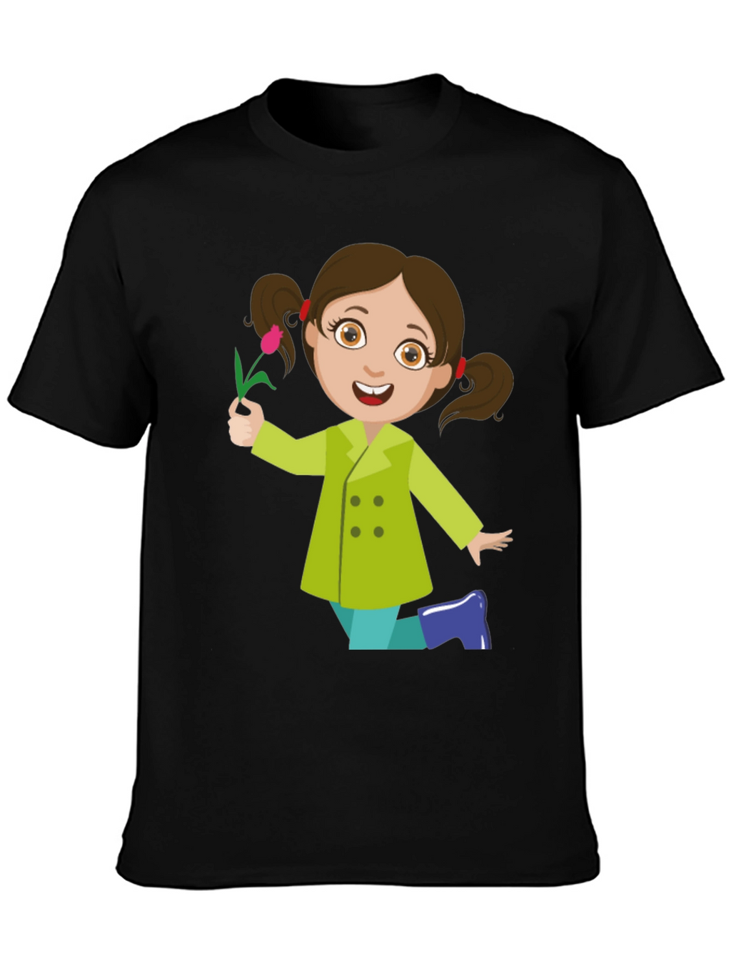 Cute Girl Graphic Tee - Black Cotton Blend Shirt
