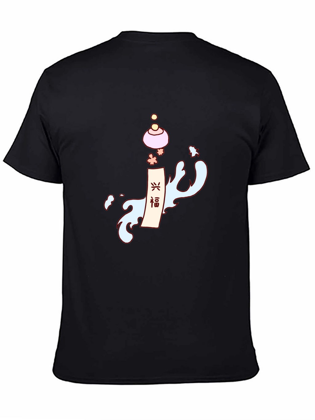 Mens Black T-Shirt with Asian-Inspired Graphic