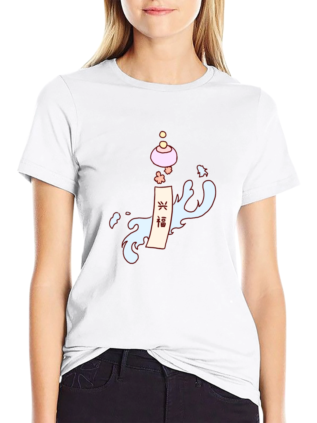 Mens Black T-Shirt with Asian-Inspired Graphic